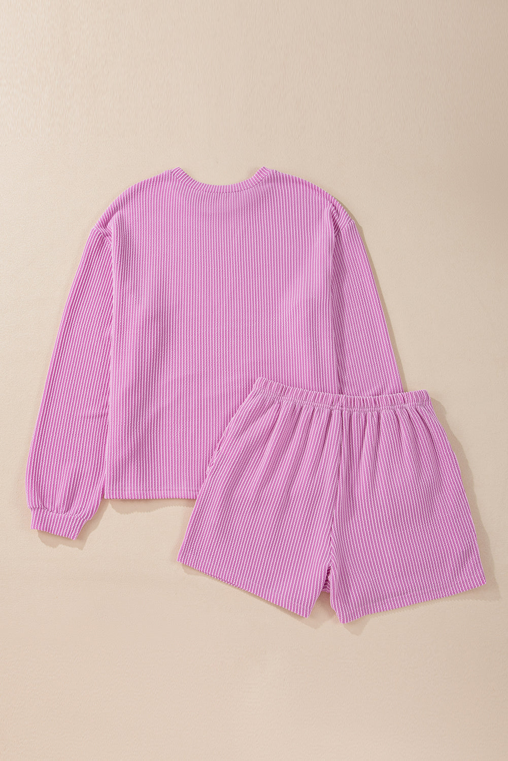 Women's Corded Knit Long-Sleeve Top & High-Waist Shorts Set