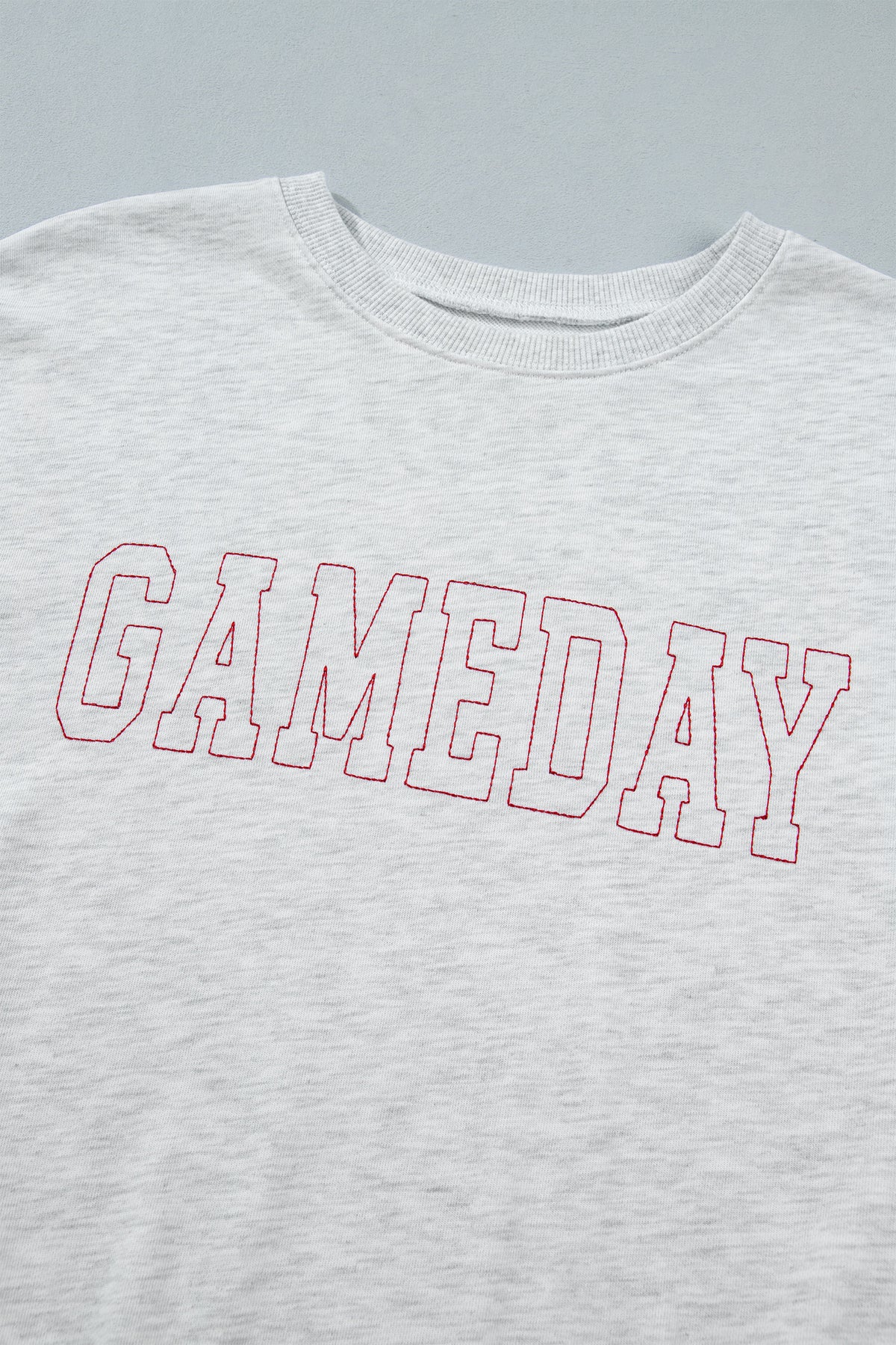 Light Grey Game Day Letter Embroidery Round Neck Sweatshirt