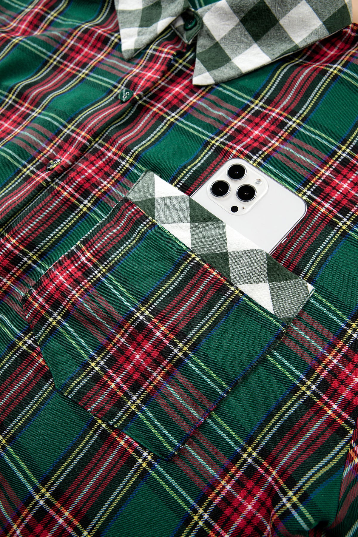 Green Plaid Long Sleeve Shift Plus Size Shirt