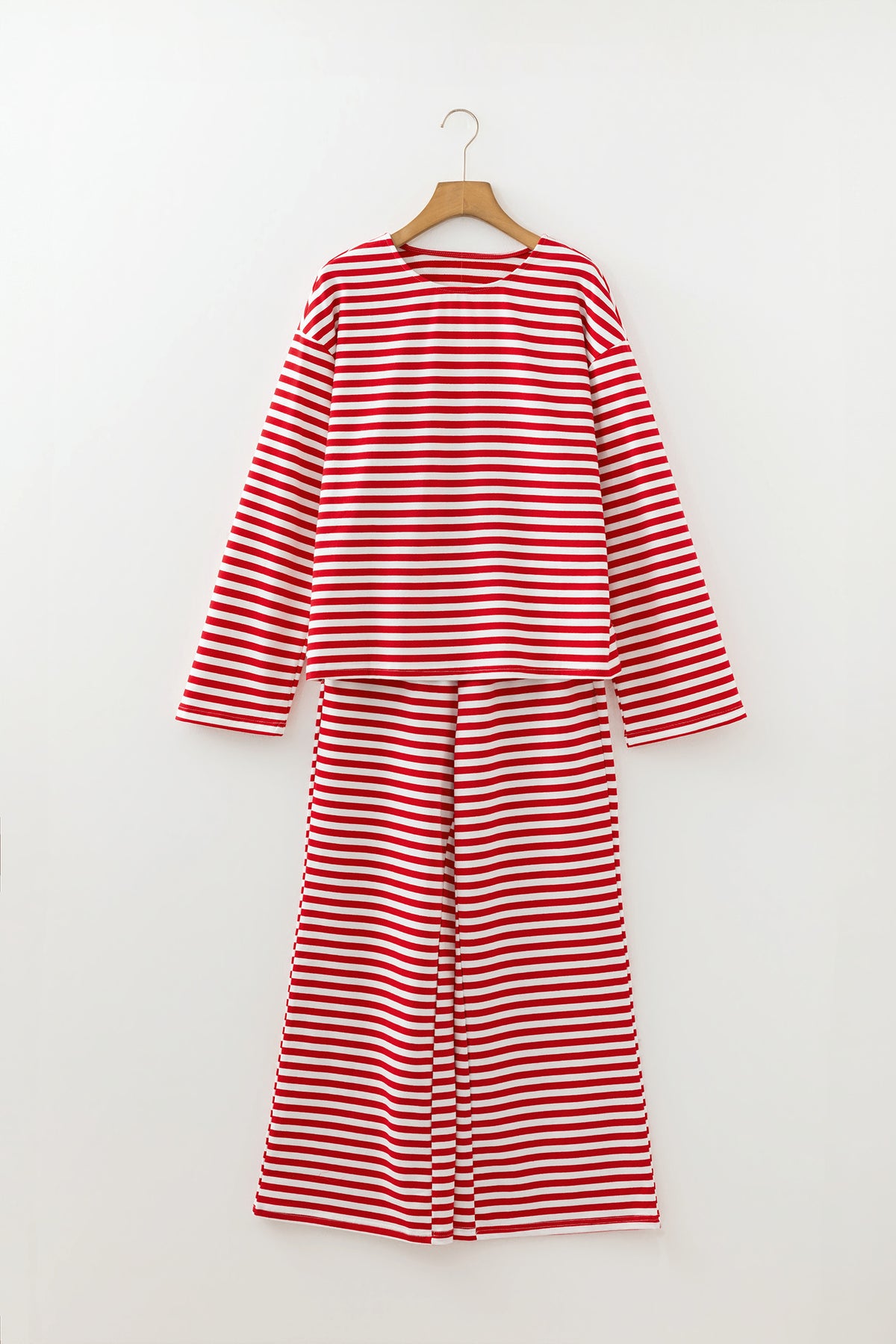 Red Stripe Drop Shoulder Long Sleeve Top Lounge Pants Set