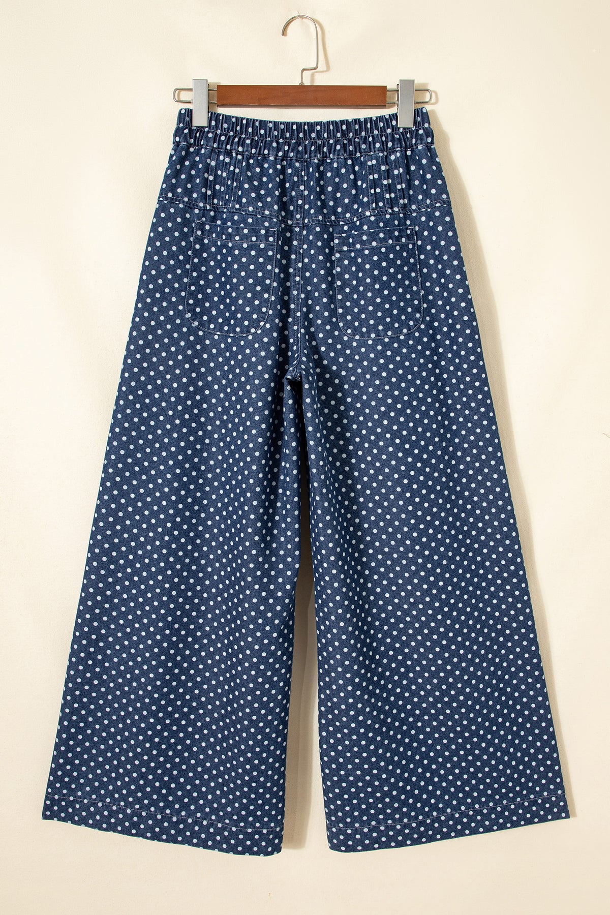 Sky Blue Polka Dot Print Button Pleated Wide Leg Jeans