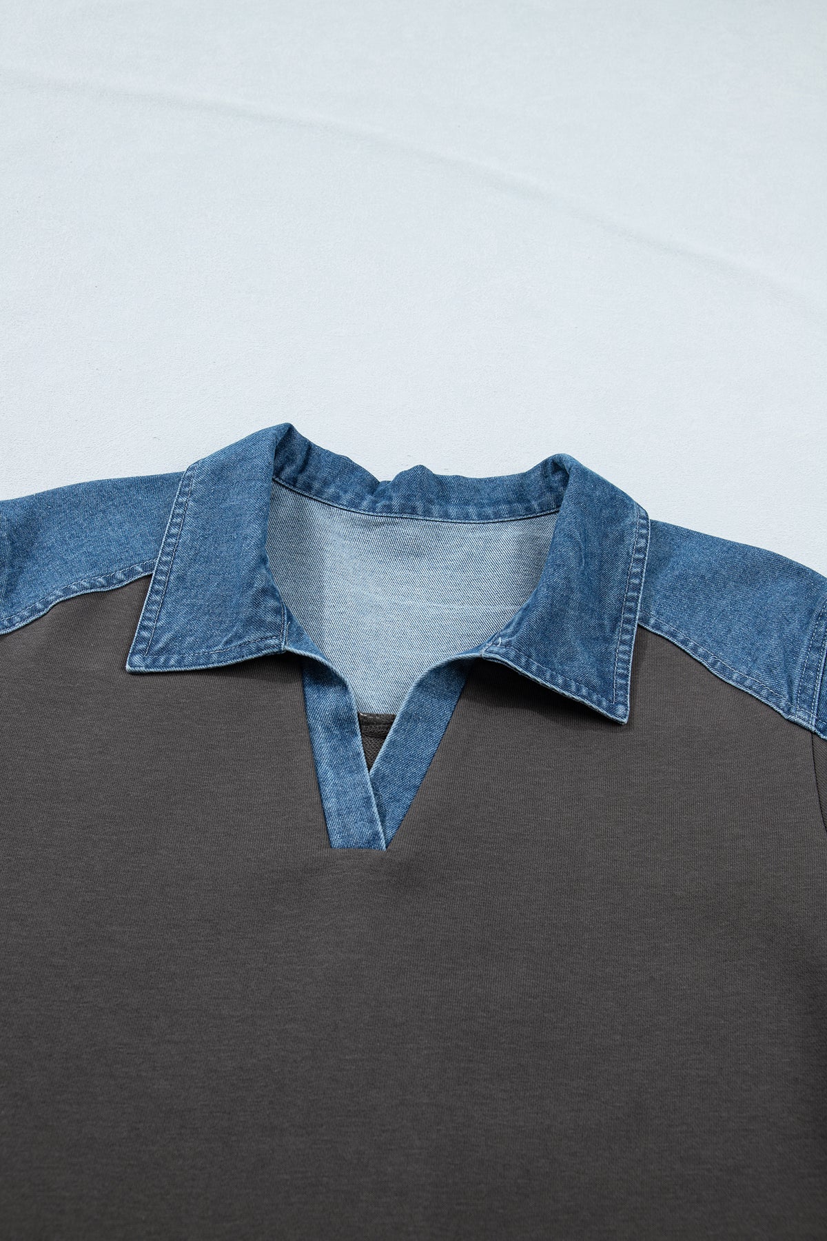 Carbon Grey Color Block Denim Patchwork T Shirt Shift Dress