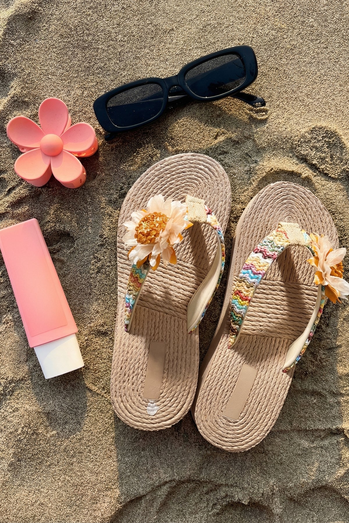 Parchment Vacation Floral Decor Straw Woven Textured Wedge Platform Sandals