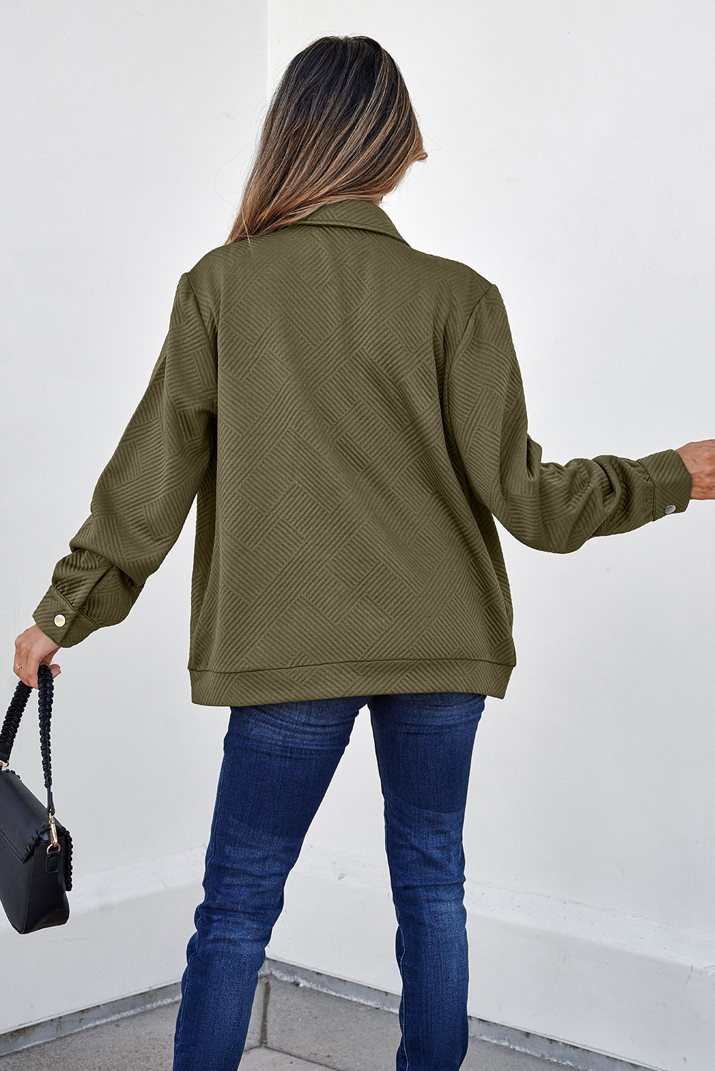 Blackish Green Zip Up Button Flap Pocket Shirt Collar Jacket