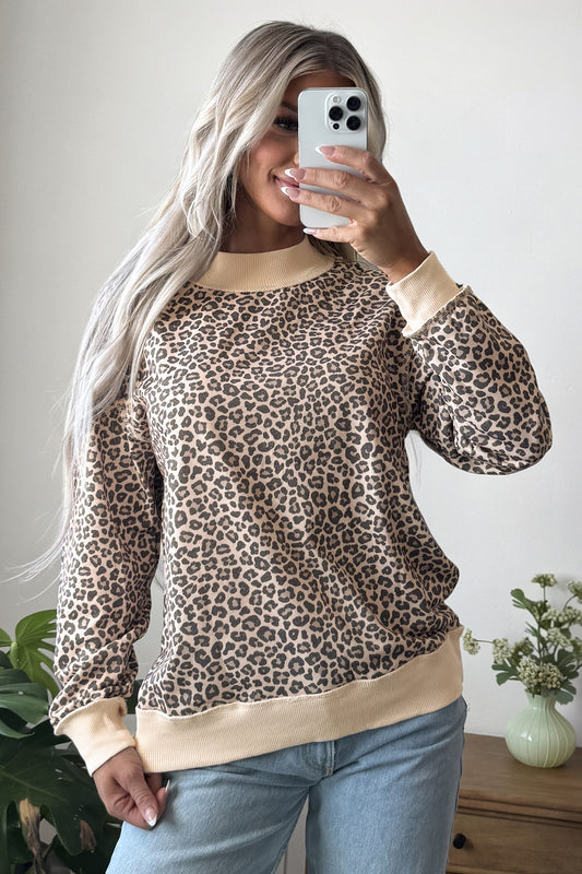 Multicolour Leopard Print High Neck Ribbed Sweatshirt