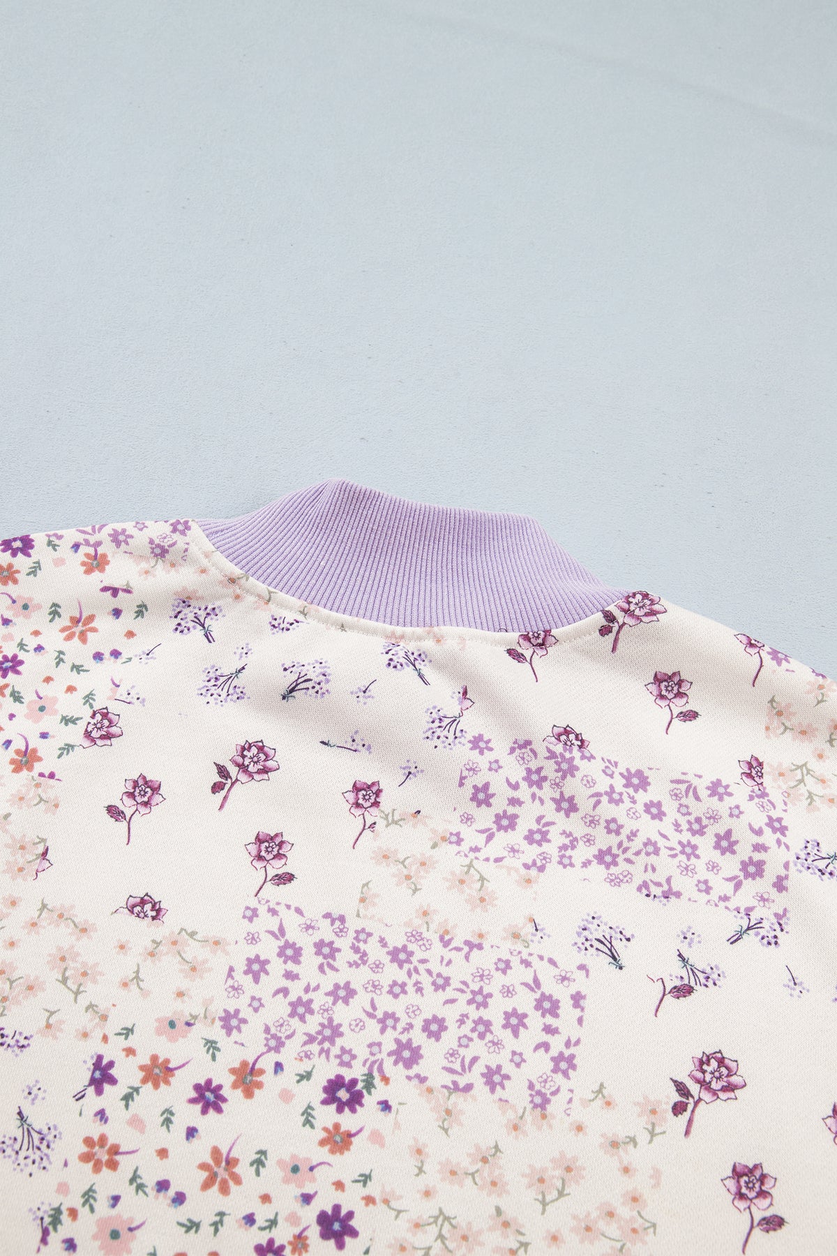 Purple Floral Print High Neck Sleeve Paneling Sweatshirt