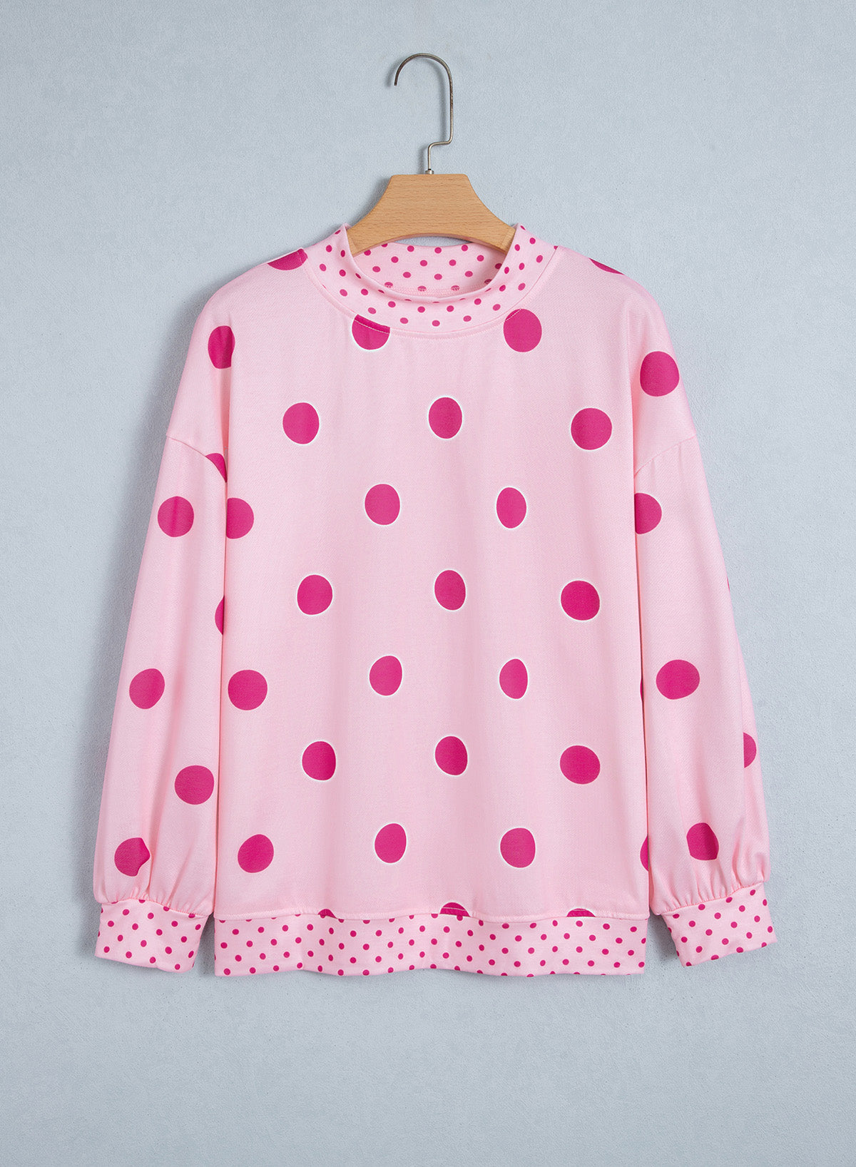 Red Polka Dot Print Contrast Oversized Tunic Sweatshirt