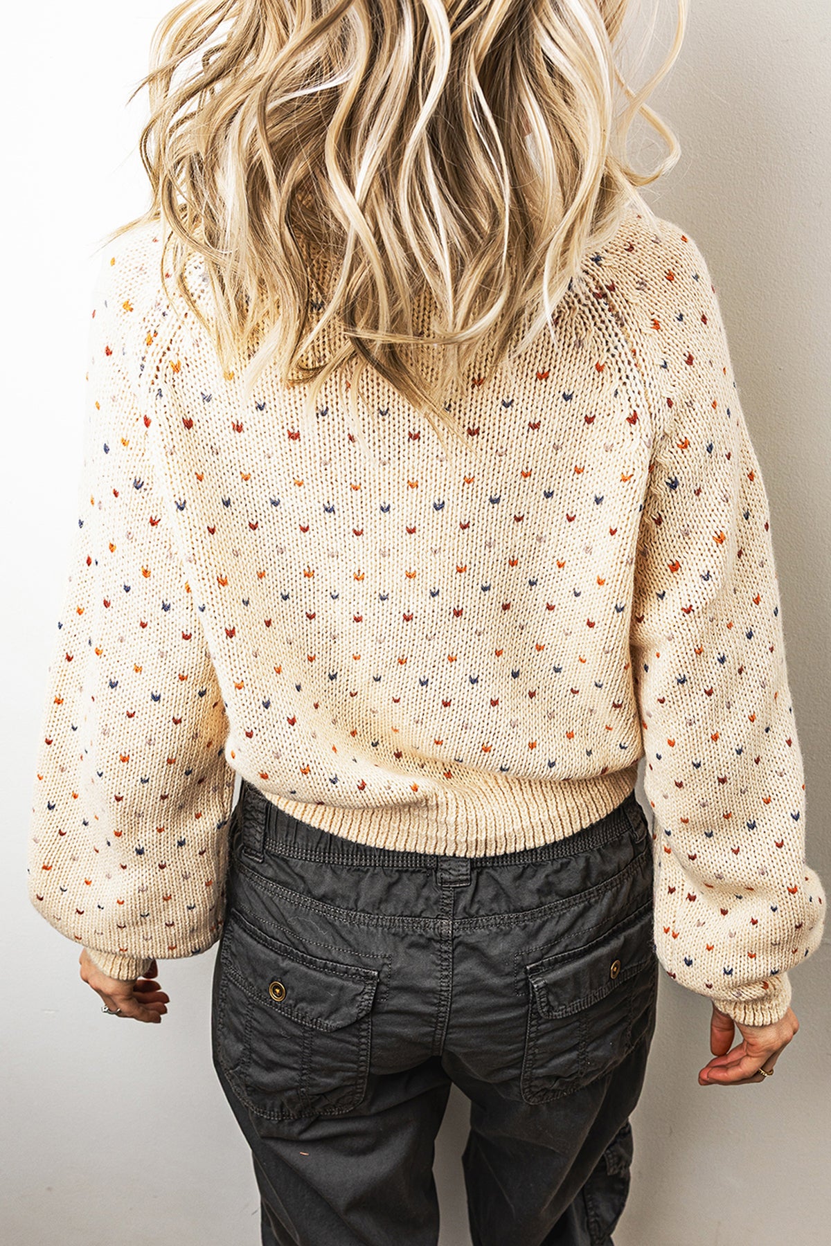 Beige Geometric Print Button Front Long Sleeve Cardigan