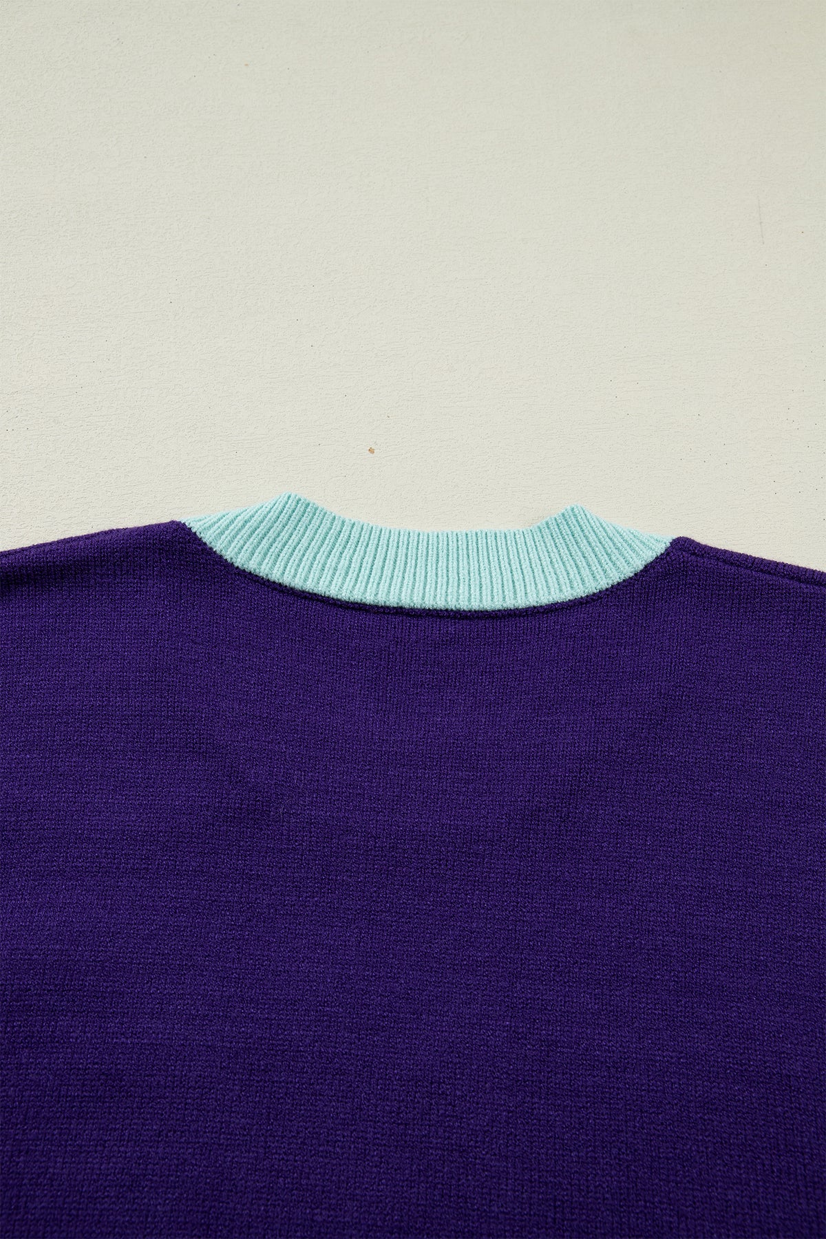 Tillandsia Purple Colorblock Patchwork Fuzzy Mardi Gras Graphic Sweater