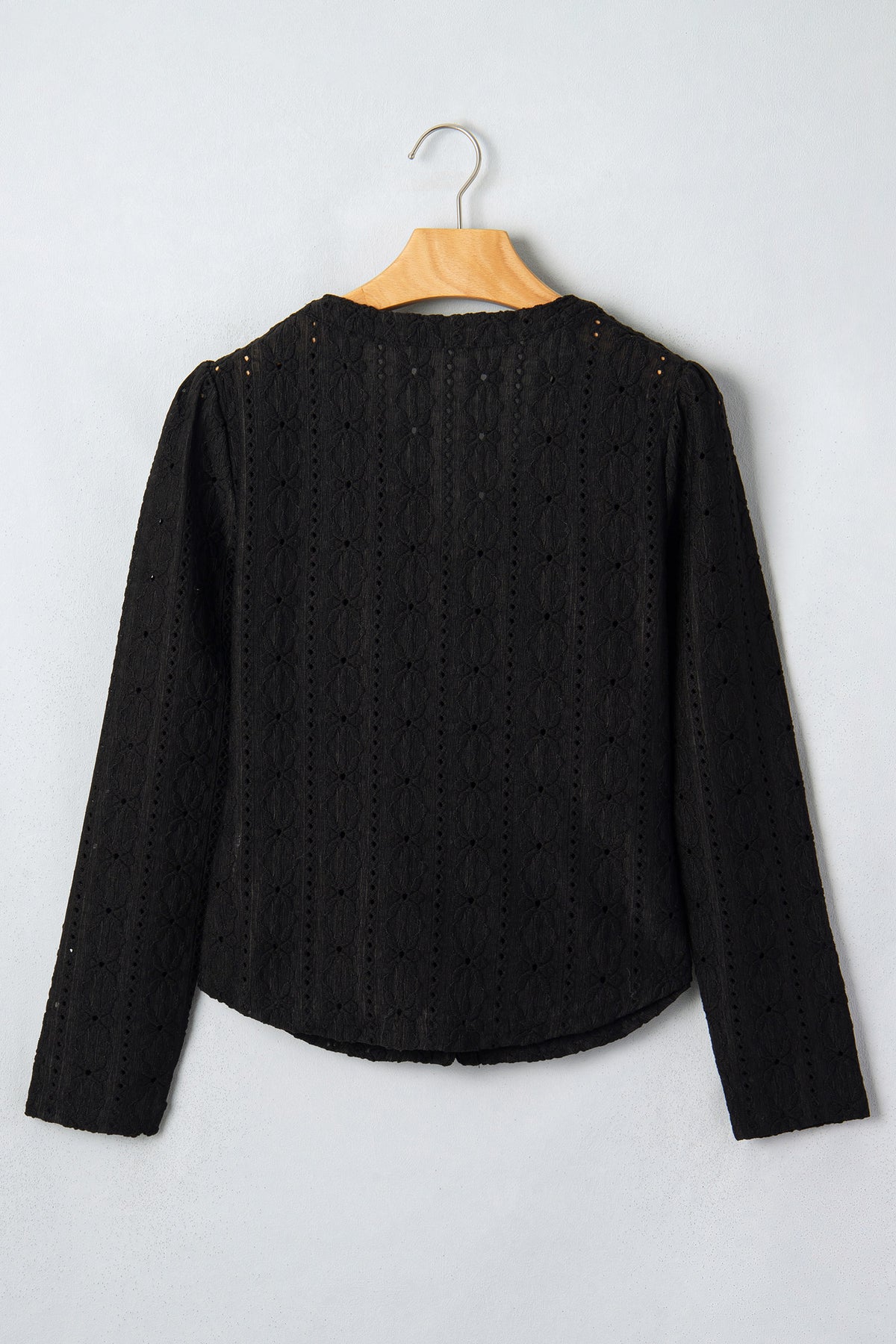 Black V Neck Floral Knit Button Front Fit Blouse