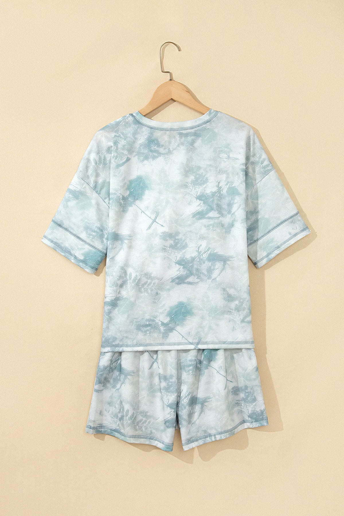 Women's Green Casual Camouflage Short-Sleeve Elastic Waist Two-Piece Set