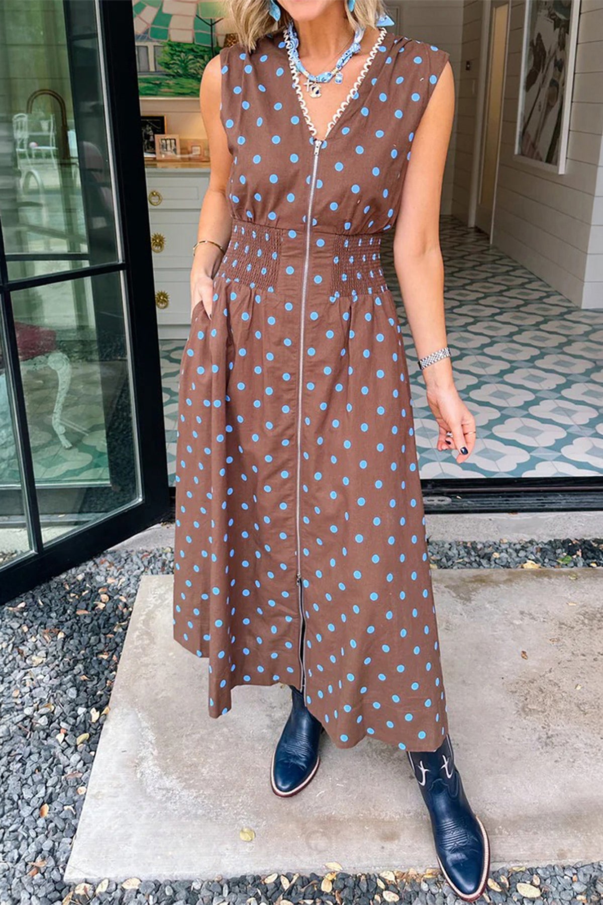 Black Polka Dot V-Neck Maxi Dress