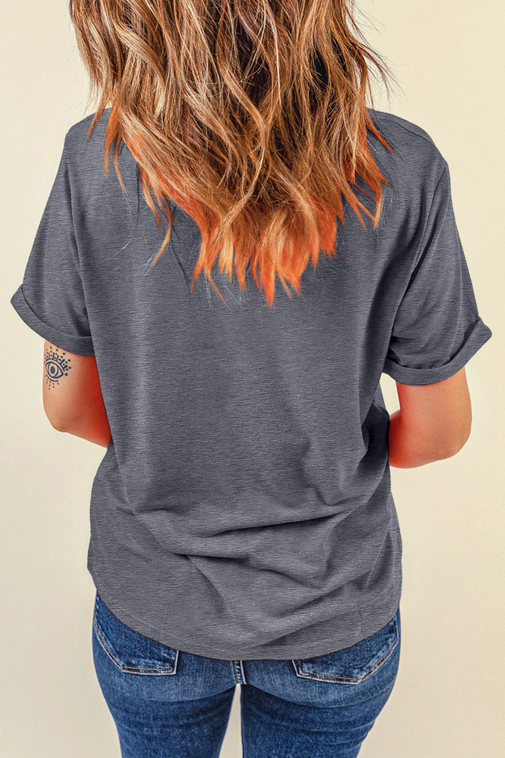 Gray Blooming USA Flag Print Casual T-Shirt