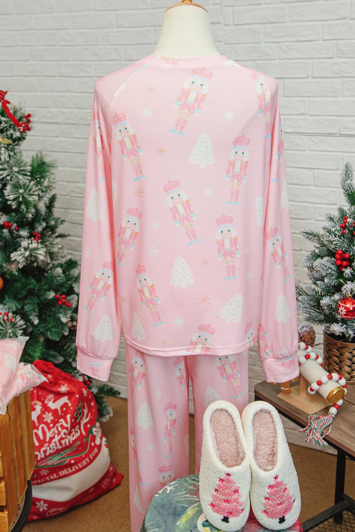 Pink Christmas Tree Nutcracker Print Lounge Pant Set