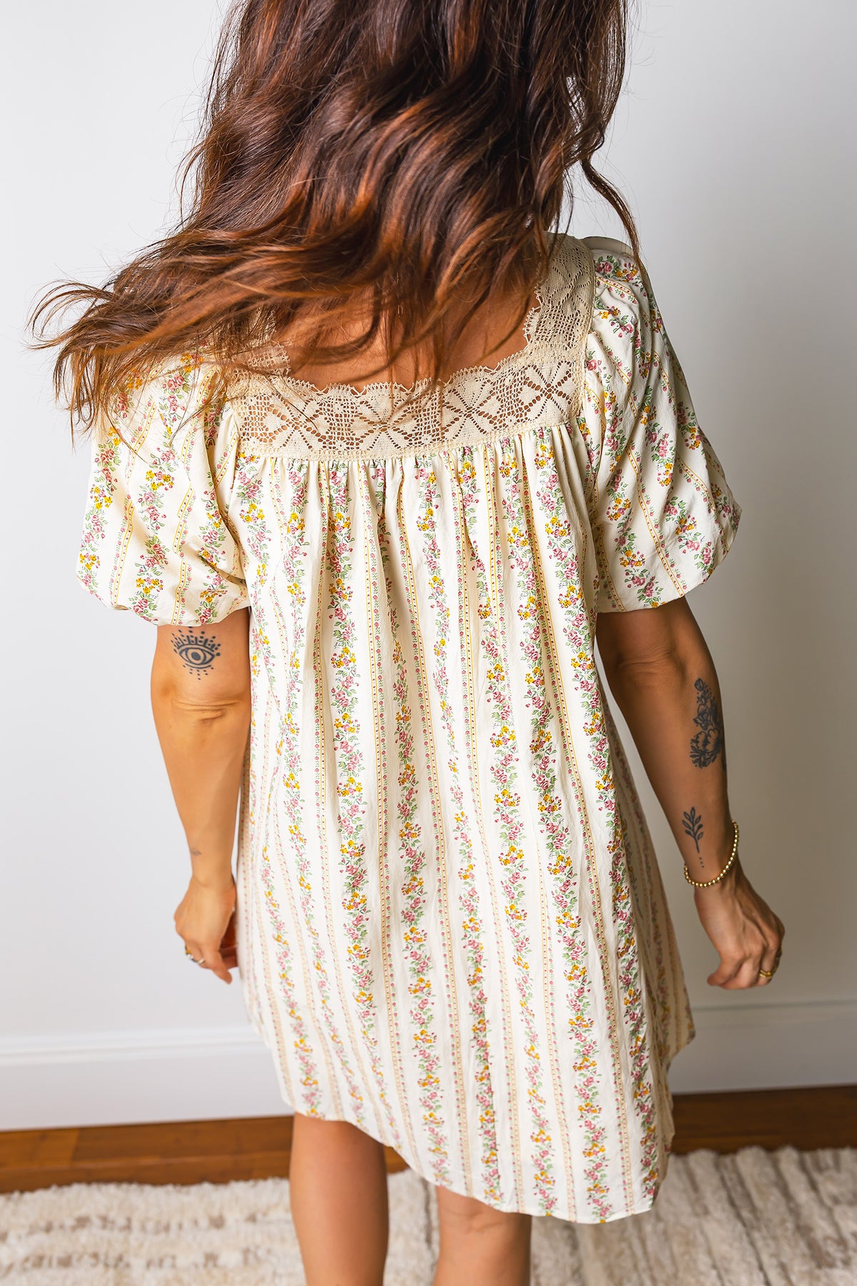 Multicolour Floral Bow Lace Mini Dress