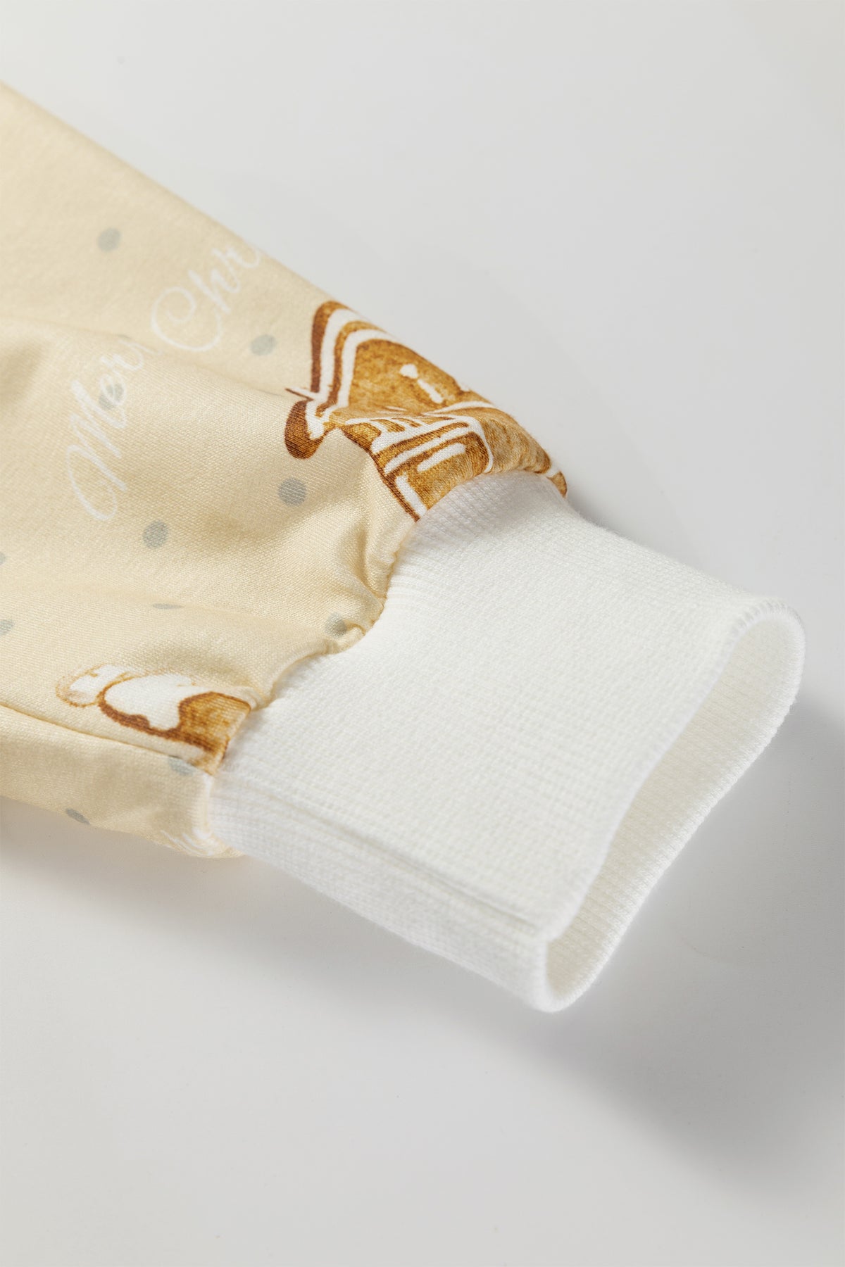 Beige Gingerbread Man Print Long Sleeve Pullover Lounge Shorts Set