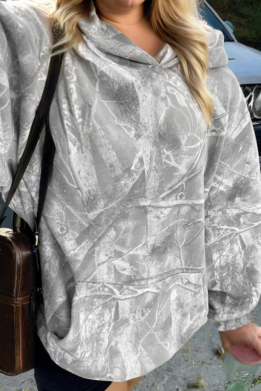 Gray Plus Size Camouflage Woodland Print Oversized Hoodie