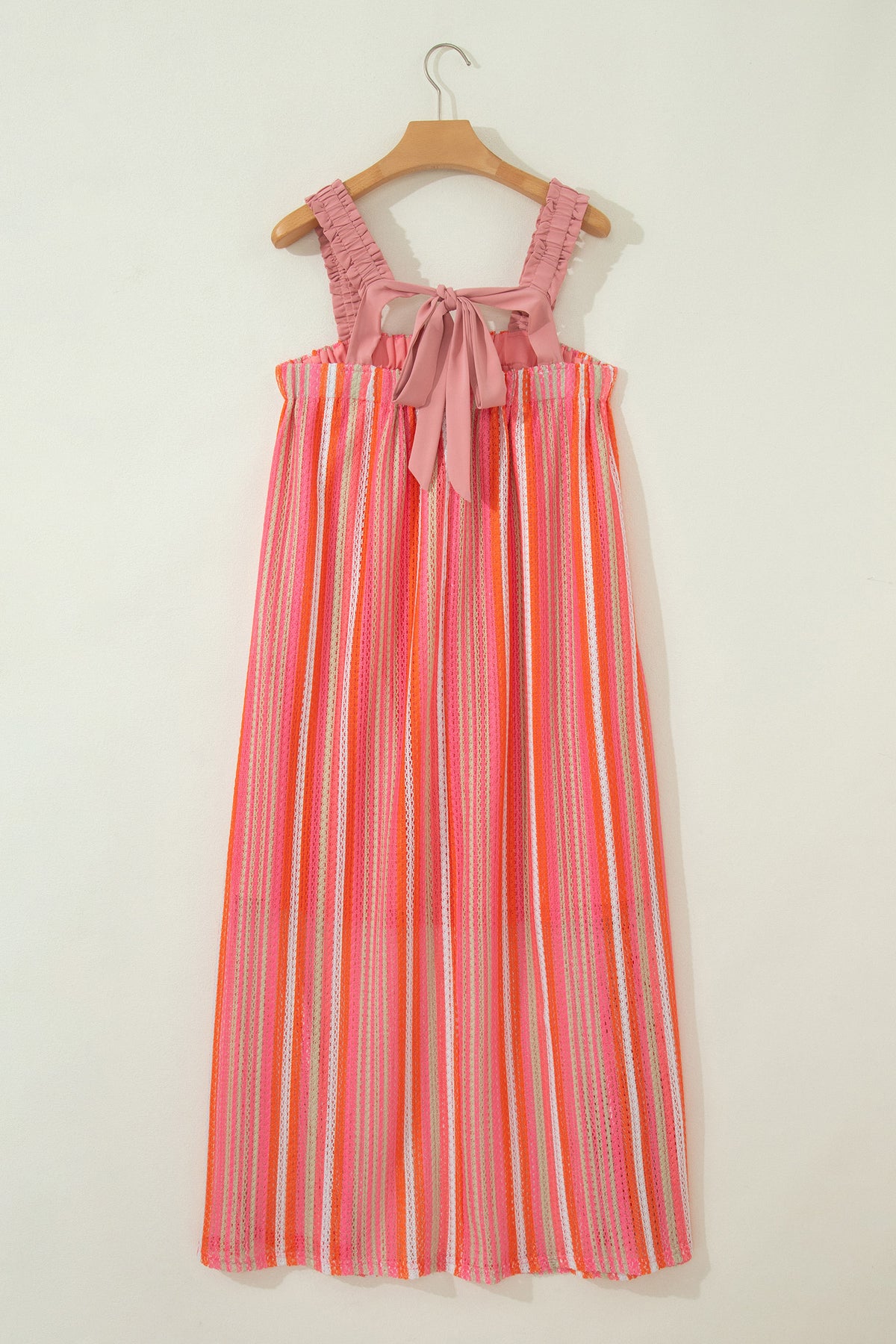 Pink Stripe Ruffle Bow Maxi Dress