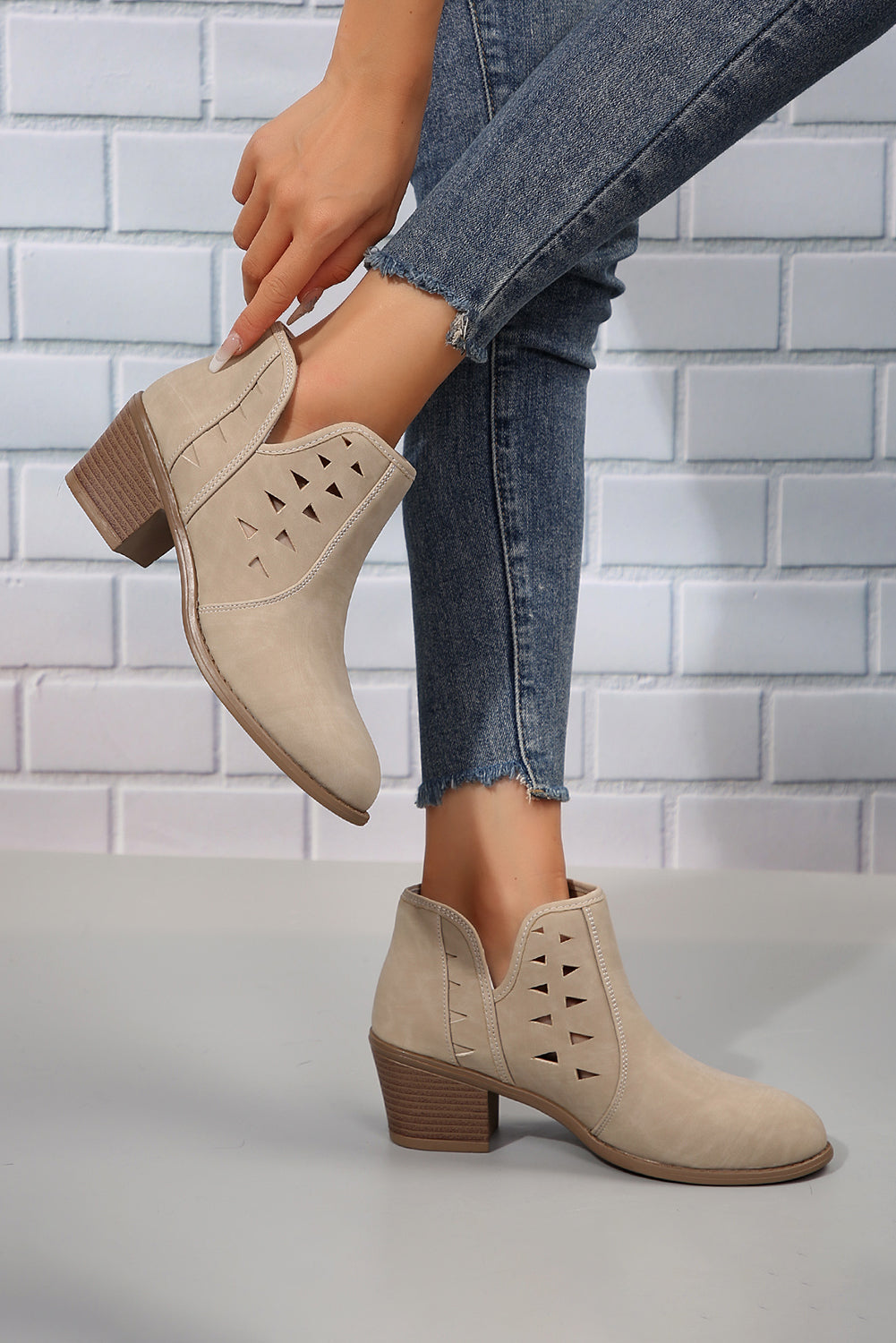 Parchment Cut Out Suede Pointed-Toe Heeled Ankle Boots