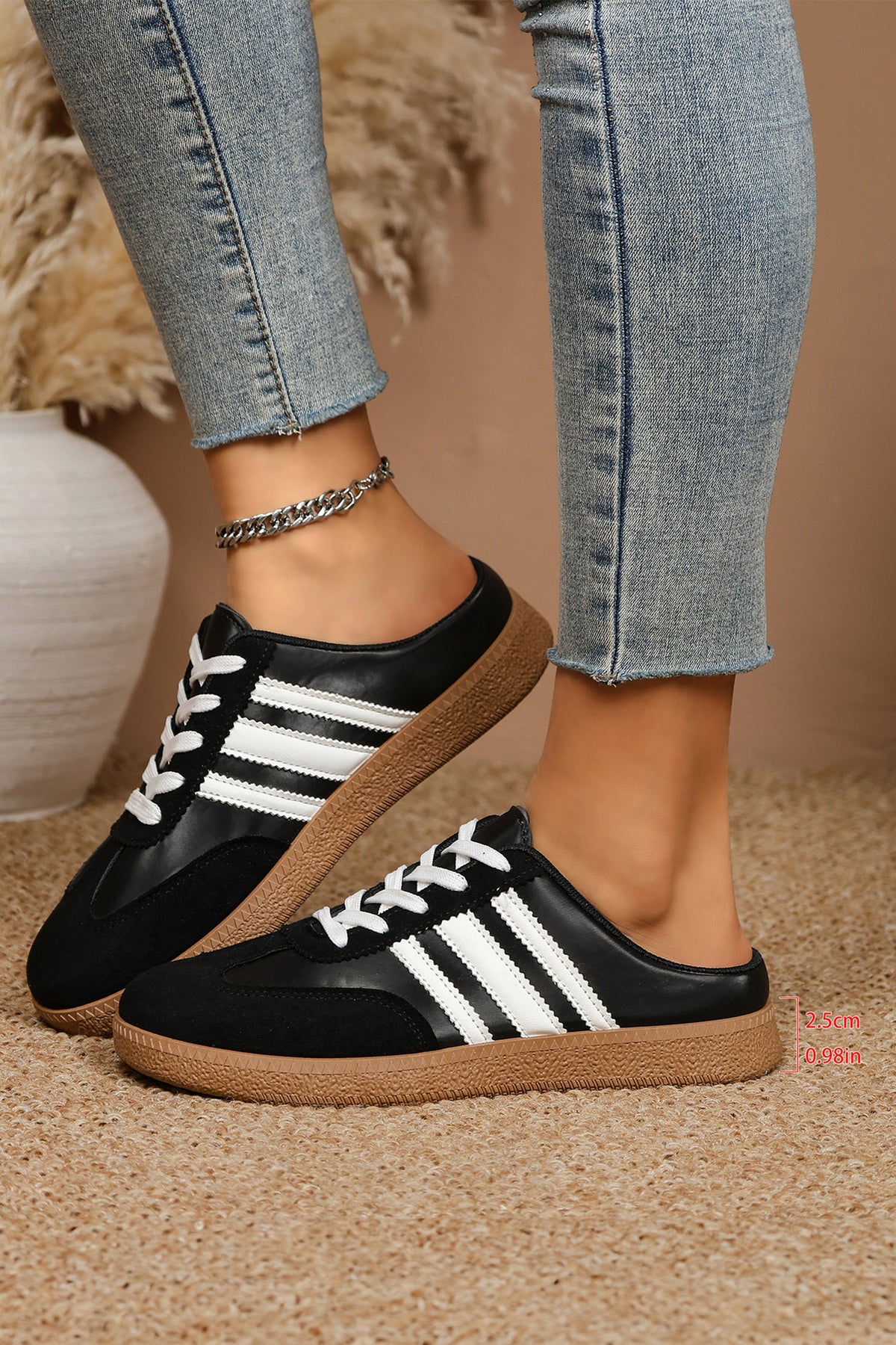 black PU Leather Color Block Varsity Lace-Up Sneakers