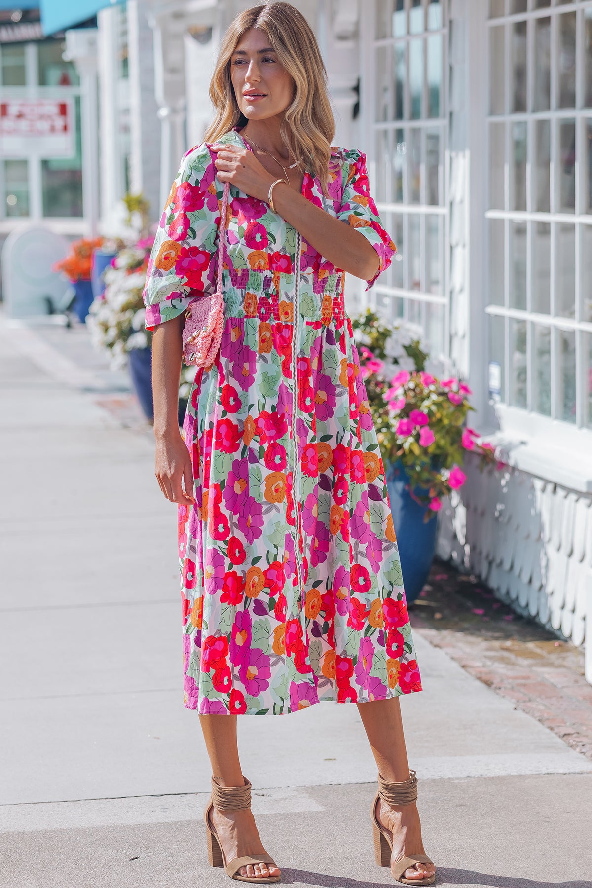 Rose Floral V-Neck Dress