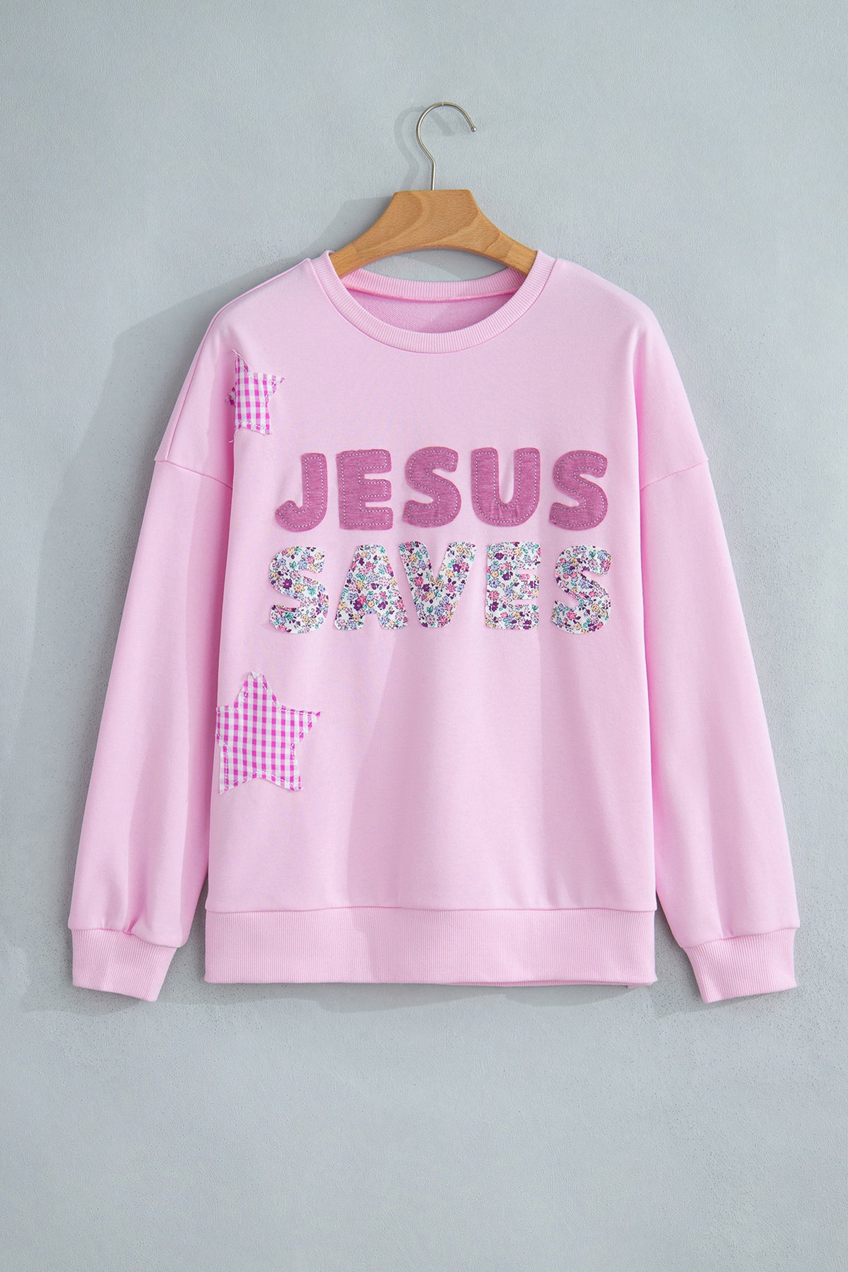 Pink JESUS SAVES Gingham Star Plus Size Sweatshirt