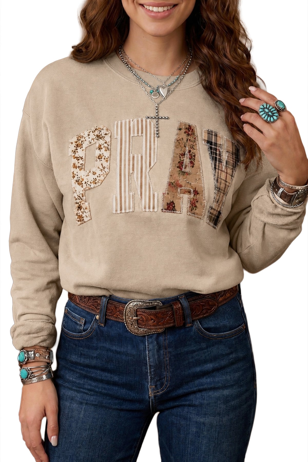 Parchment Floral Buffalo Plaid Striped Sweatshirt