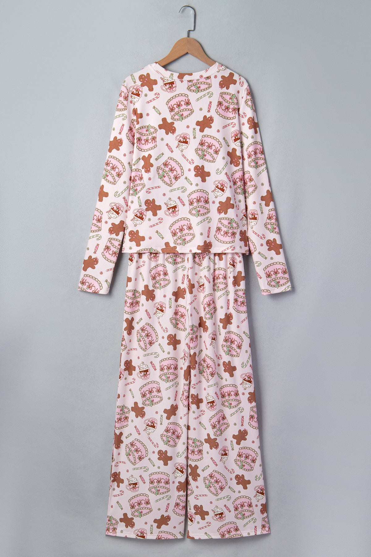 Pink Abstract Christmas Print Long Sleeve Lounge Set