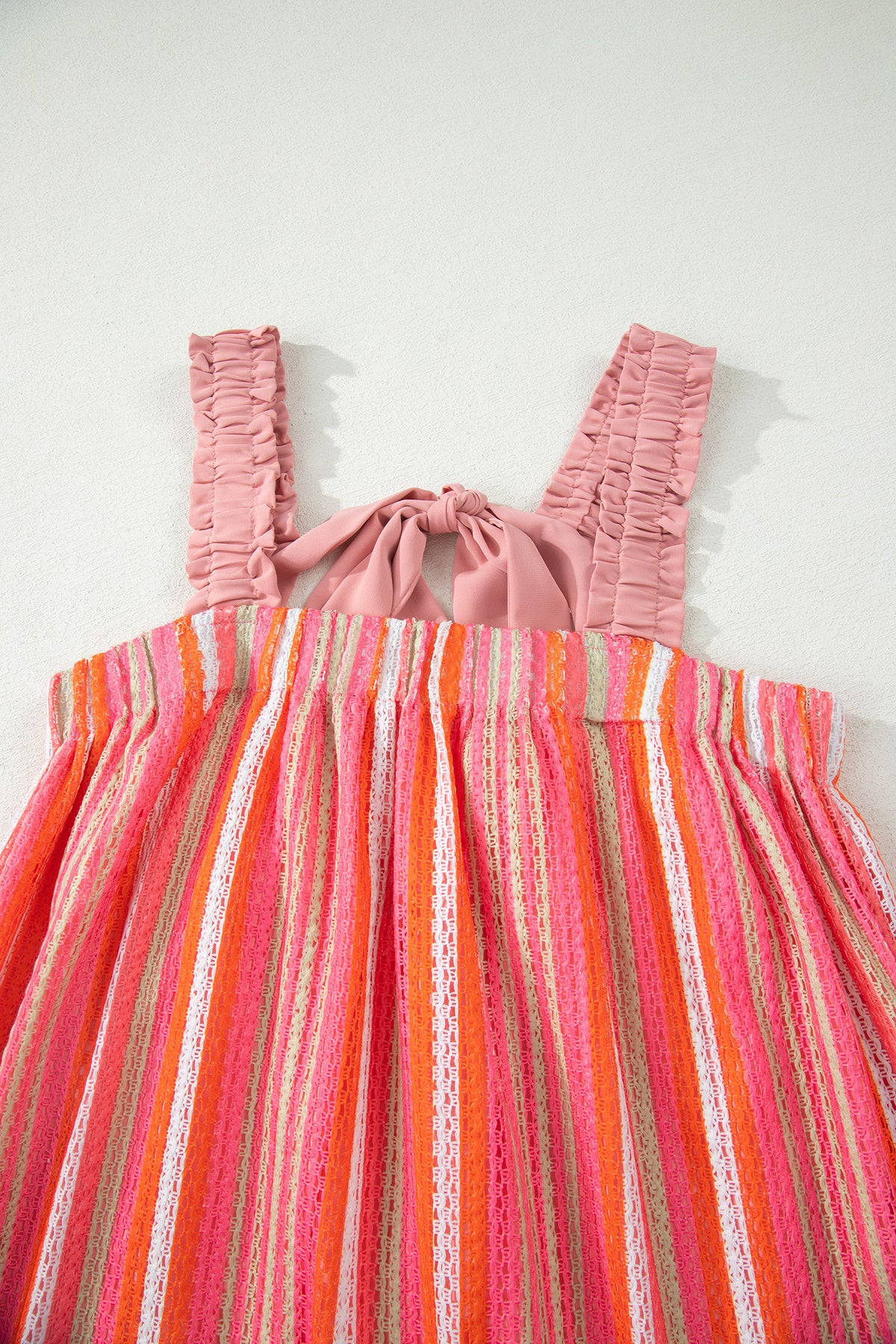 Pink Stripe Ruffle Bow Maxi Dress