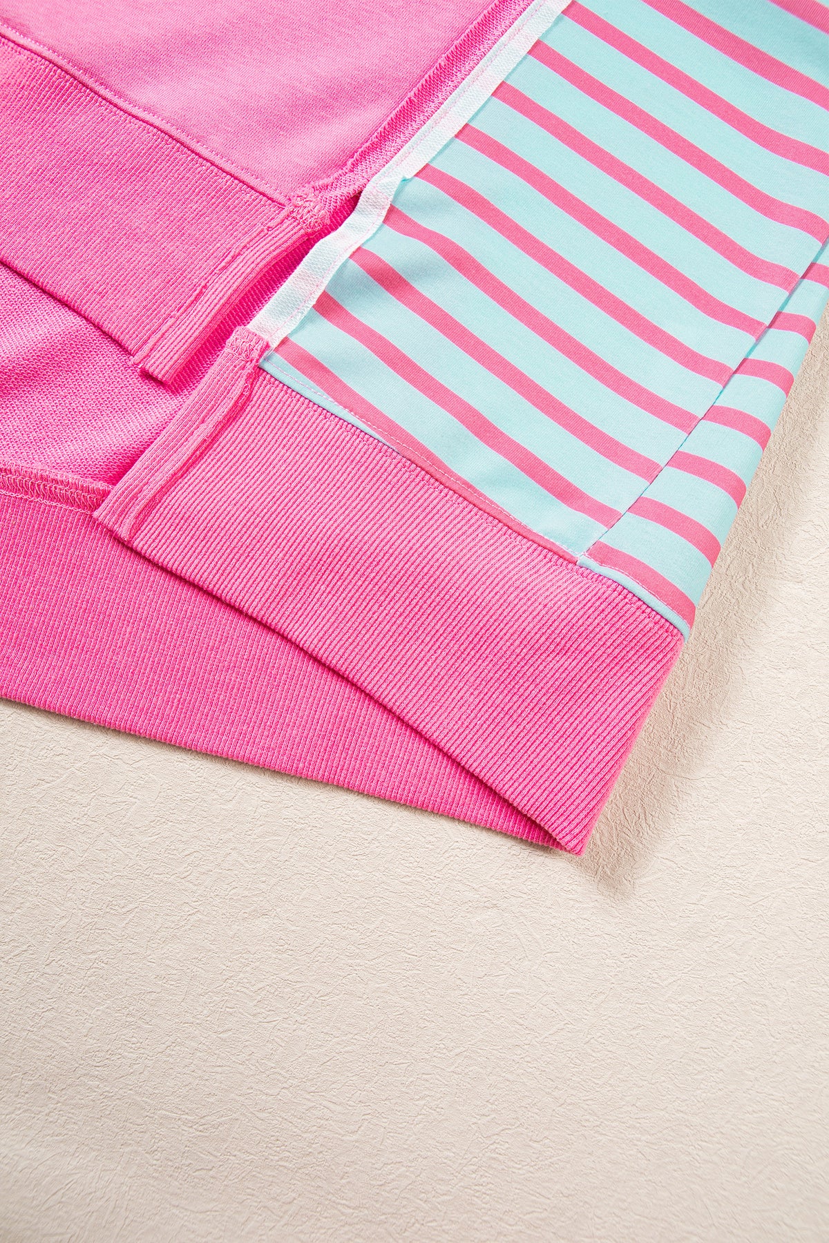 Rose Stripe Color Block Patchwork Split Top