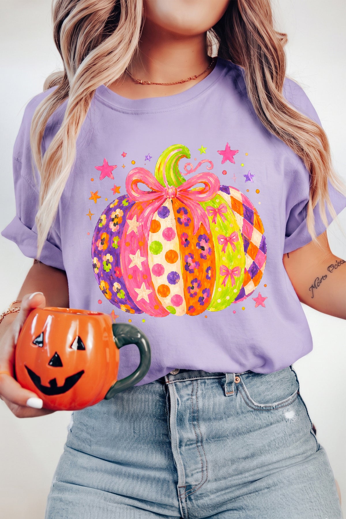 Orchid Petal Playful Pumpkin Printed Graphic T-Shirt