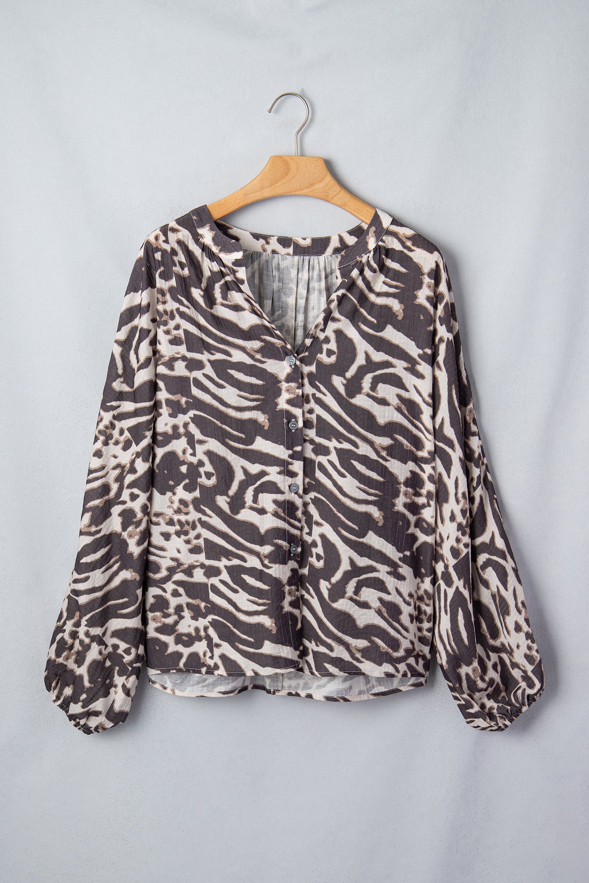 Parchment Leopard Print Button Down Balloon Sleeve Shirt