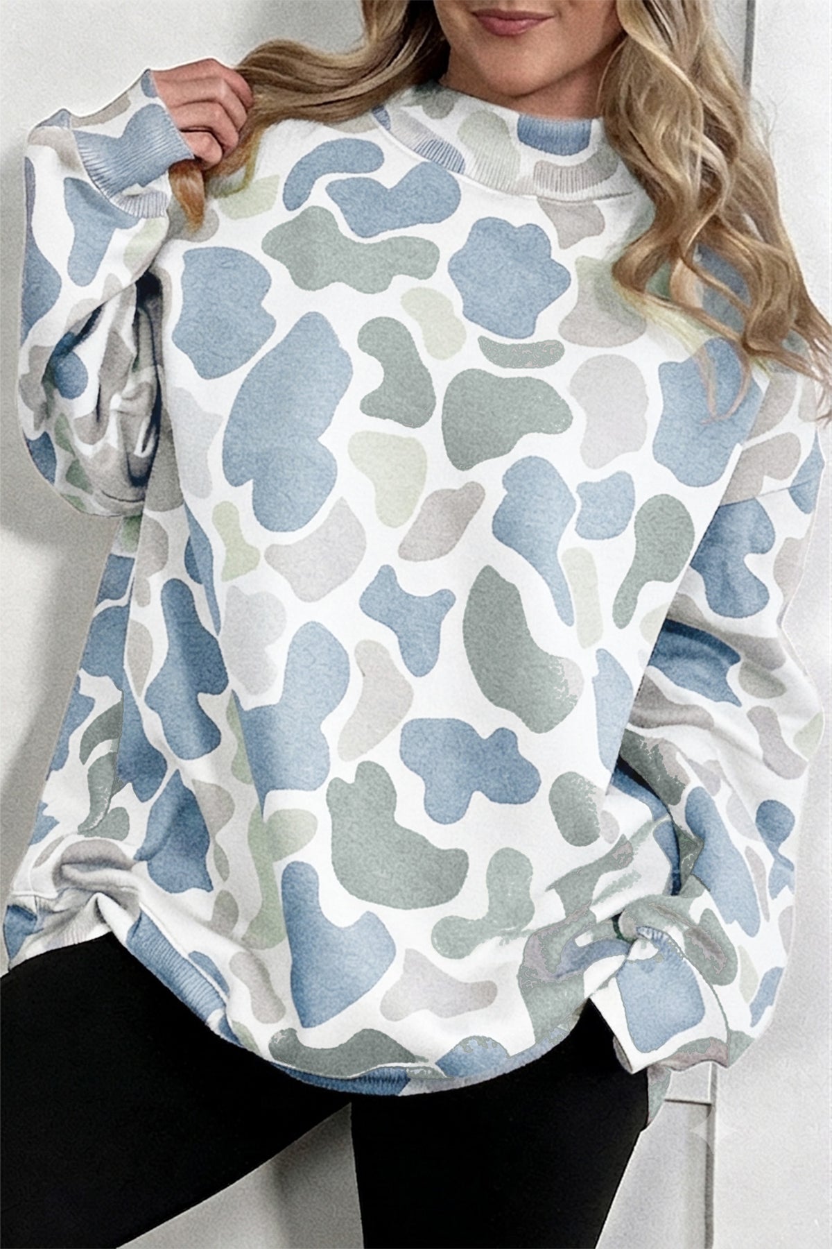 Sky Blue Camouflage Western Style Sweatshirt