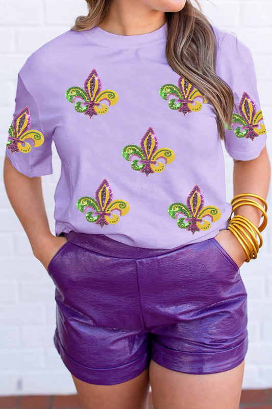 Wisteria Mardi Gras Sequined Pattern Holiday T-Shirt