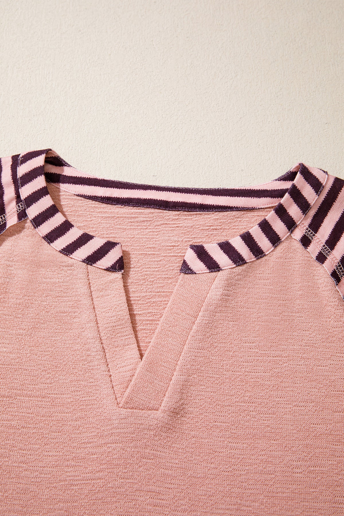Light Pink V Neck Colorblock Patchwork Striped Floral Top