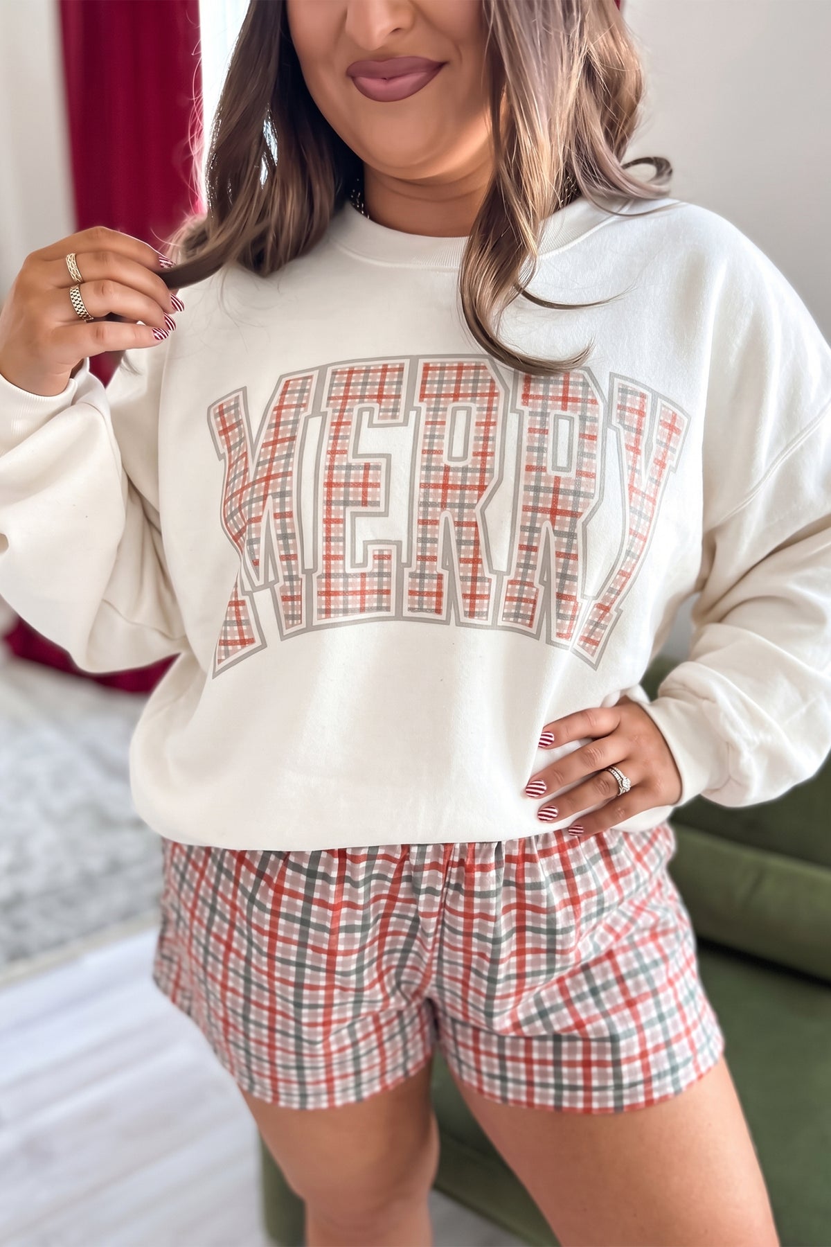 Red Plaid Casual Plus Size Shorts