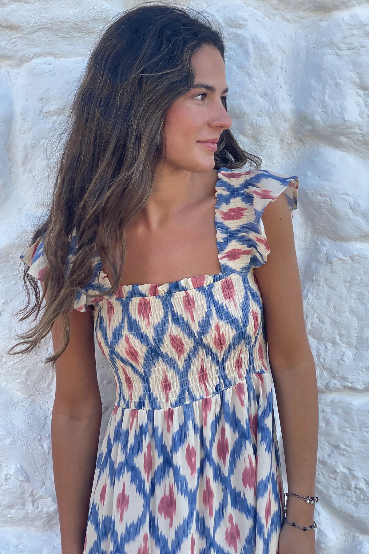 Blue Ruffle Square-Neck Maxi Dress