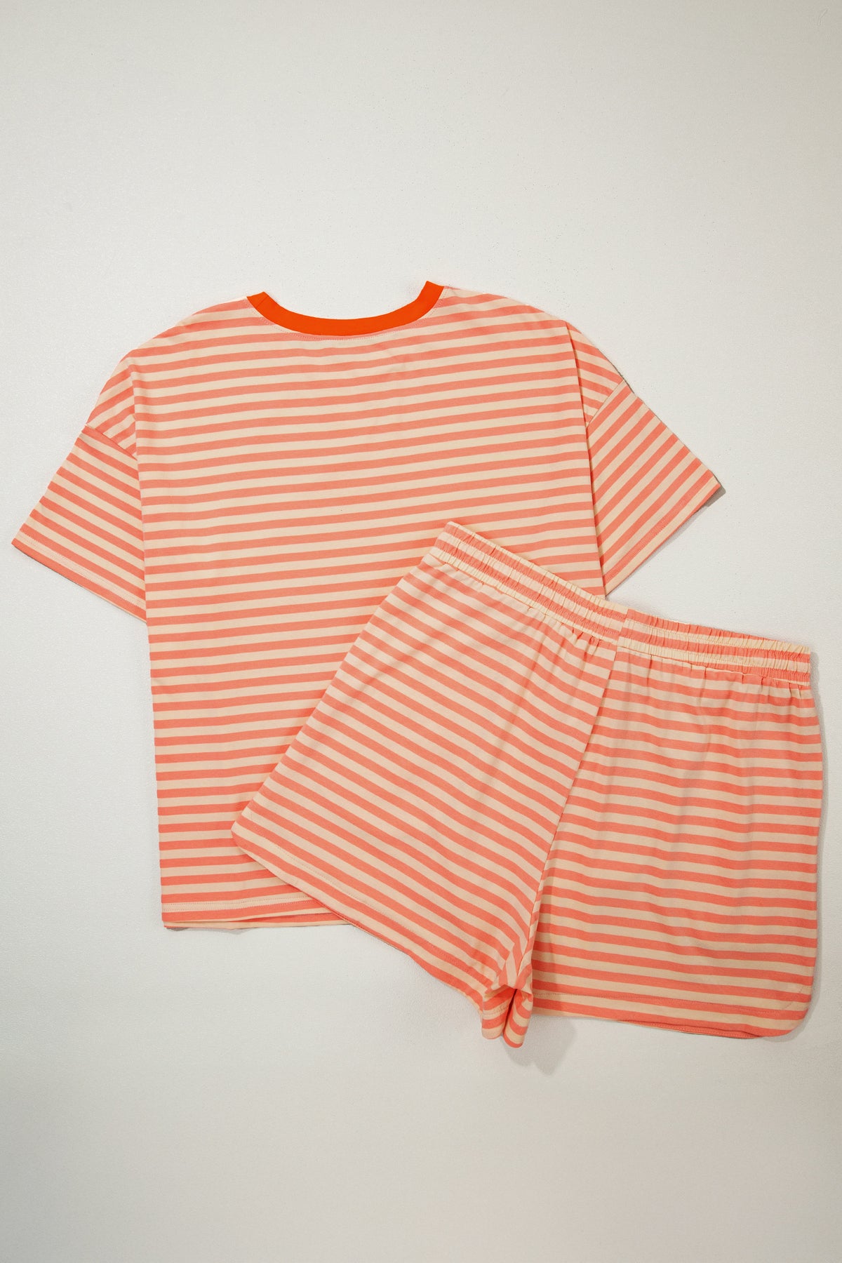 Pink Stripe Drop-Shoulder T Shirt and Shorts Plus Size Summer Set