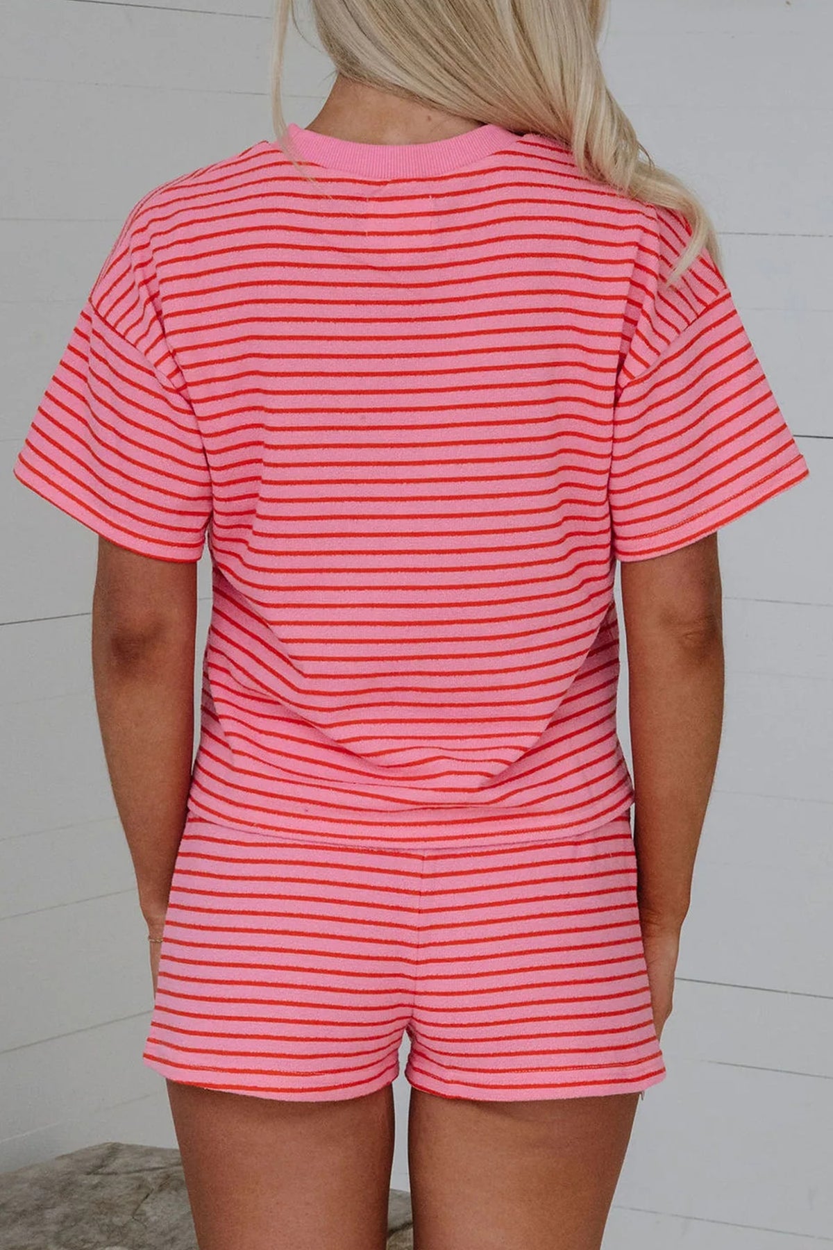 Women's Rose Stripe Side Split Knit Tee Shorts Set