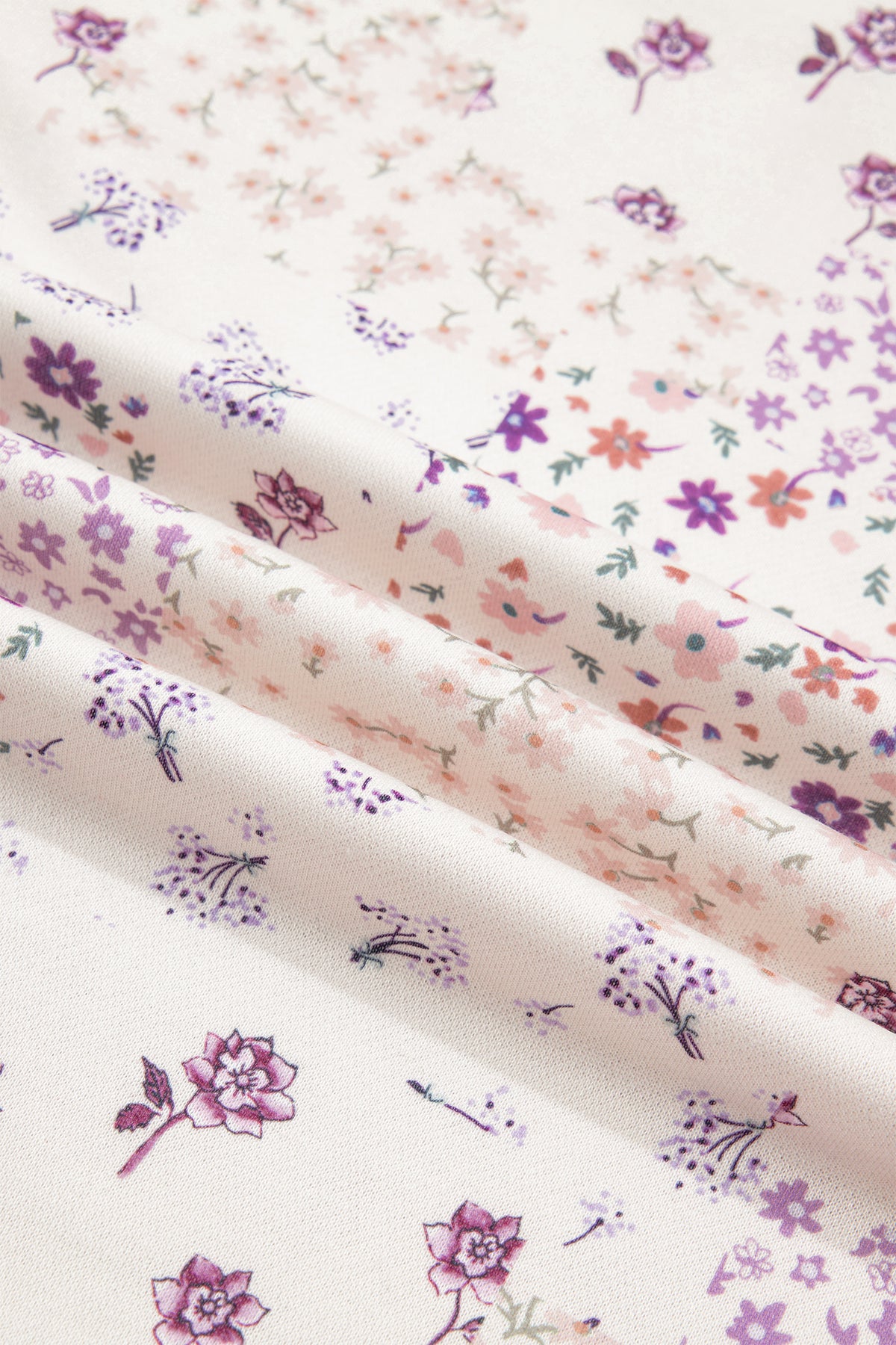 Purple Floral Print High Neck Sleeve Paneling Sweatshirt