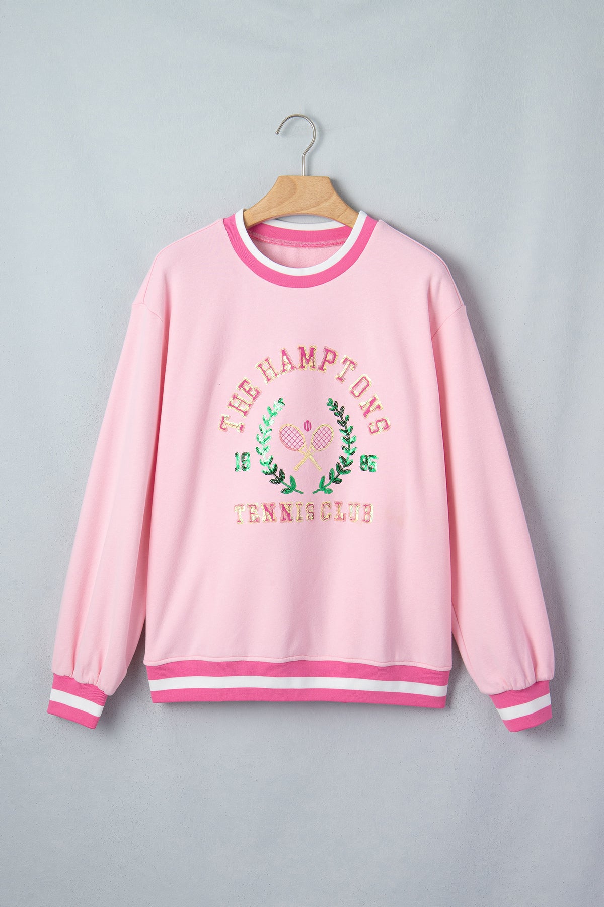 Pink Embroidered Tennis Club Crew Neck Sweatshirt