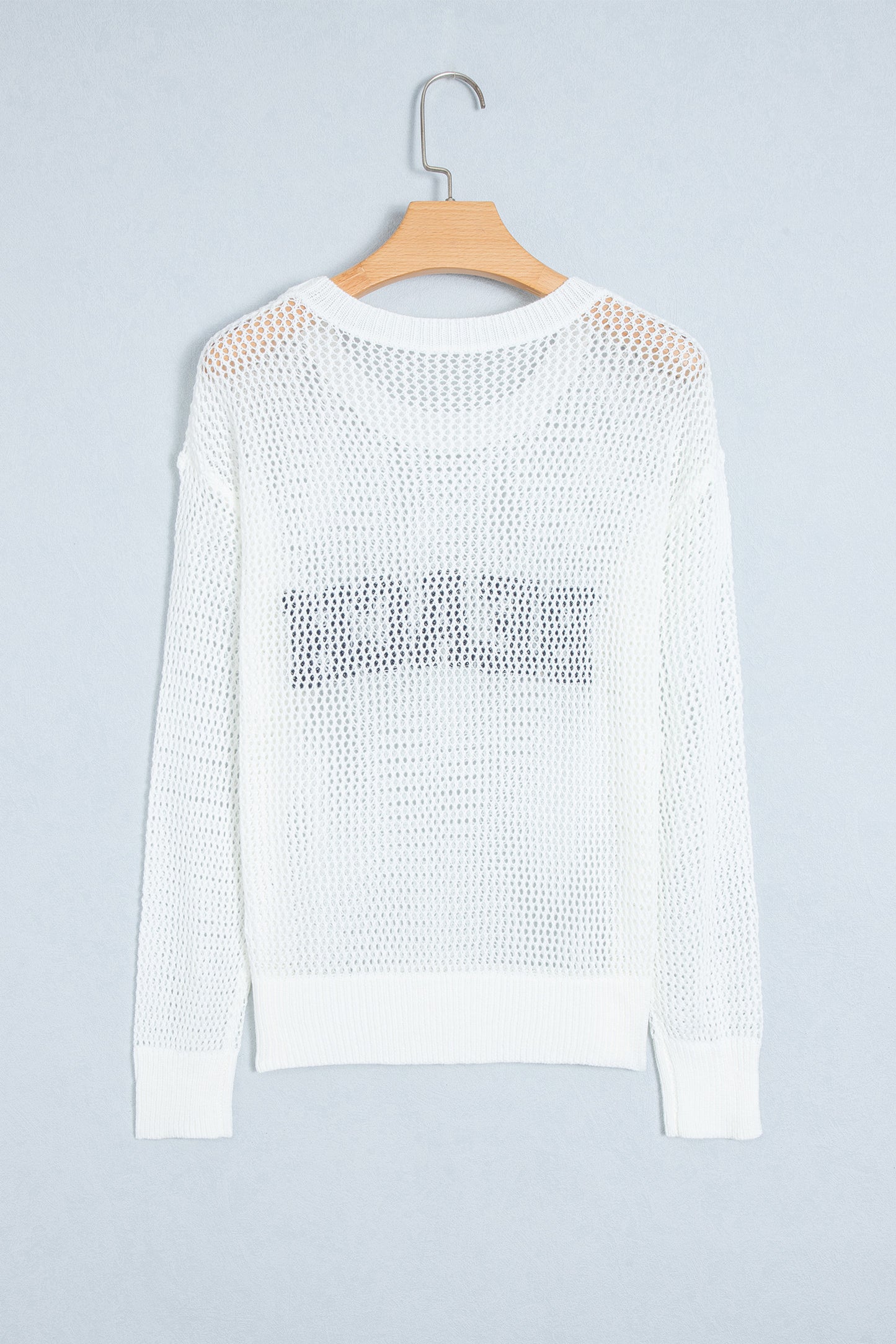 White Chenille BEACH Lettering Hollow Out Knit Casual Sweater