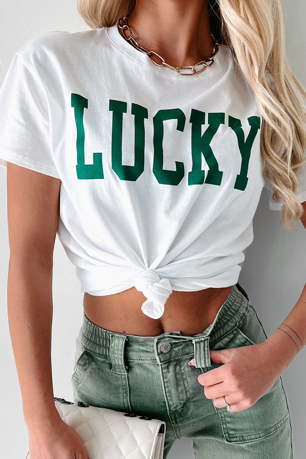 White LUCKY Printed Round Neck St Patricks T-Shirt