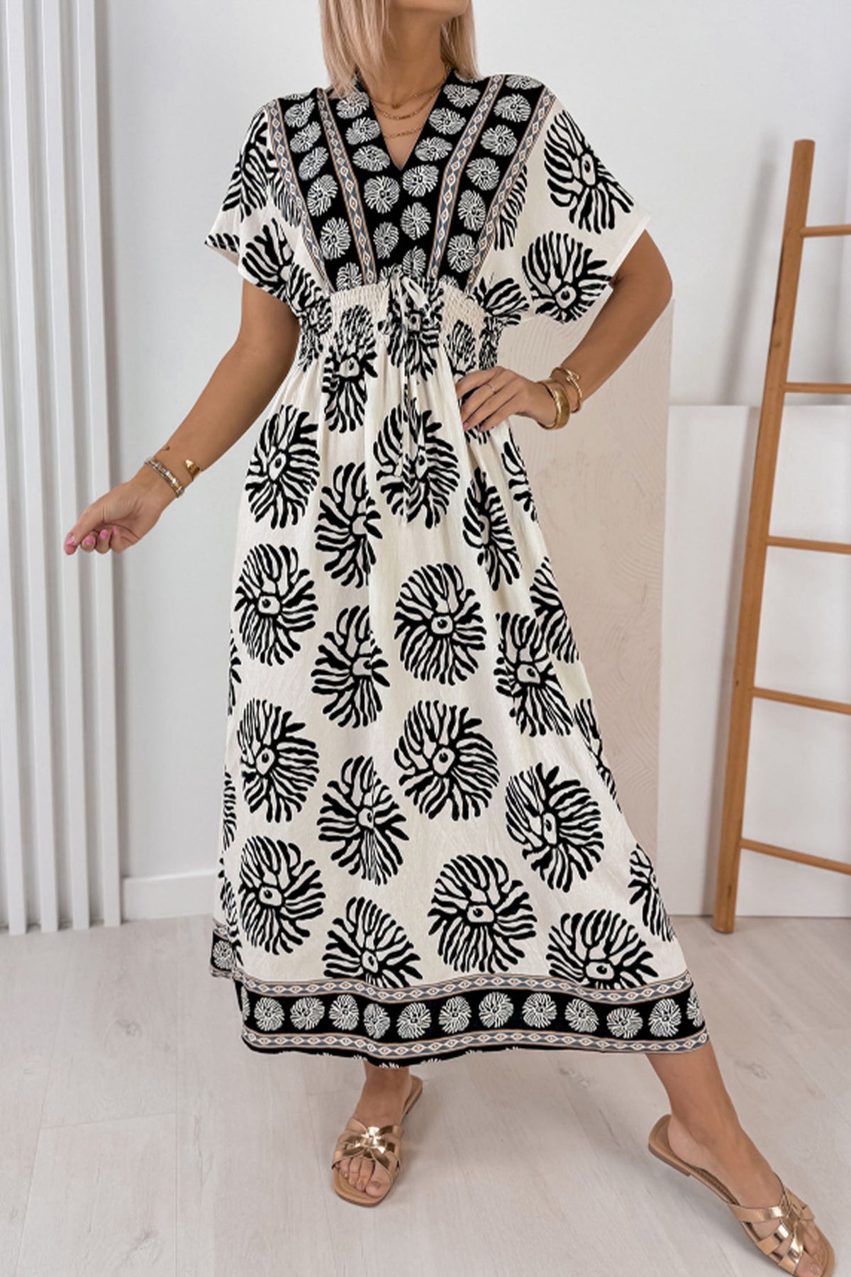 Blue Floral V-Neck Maxi Dress