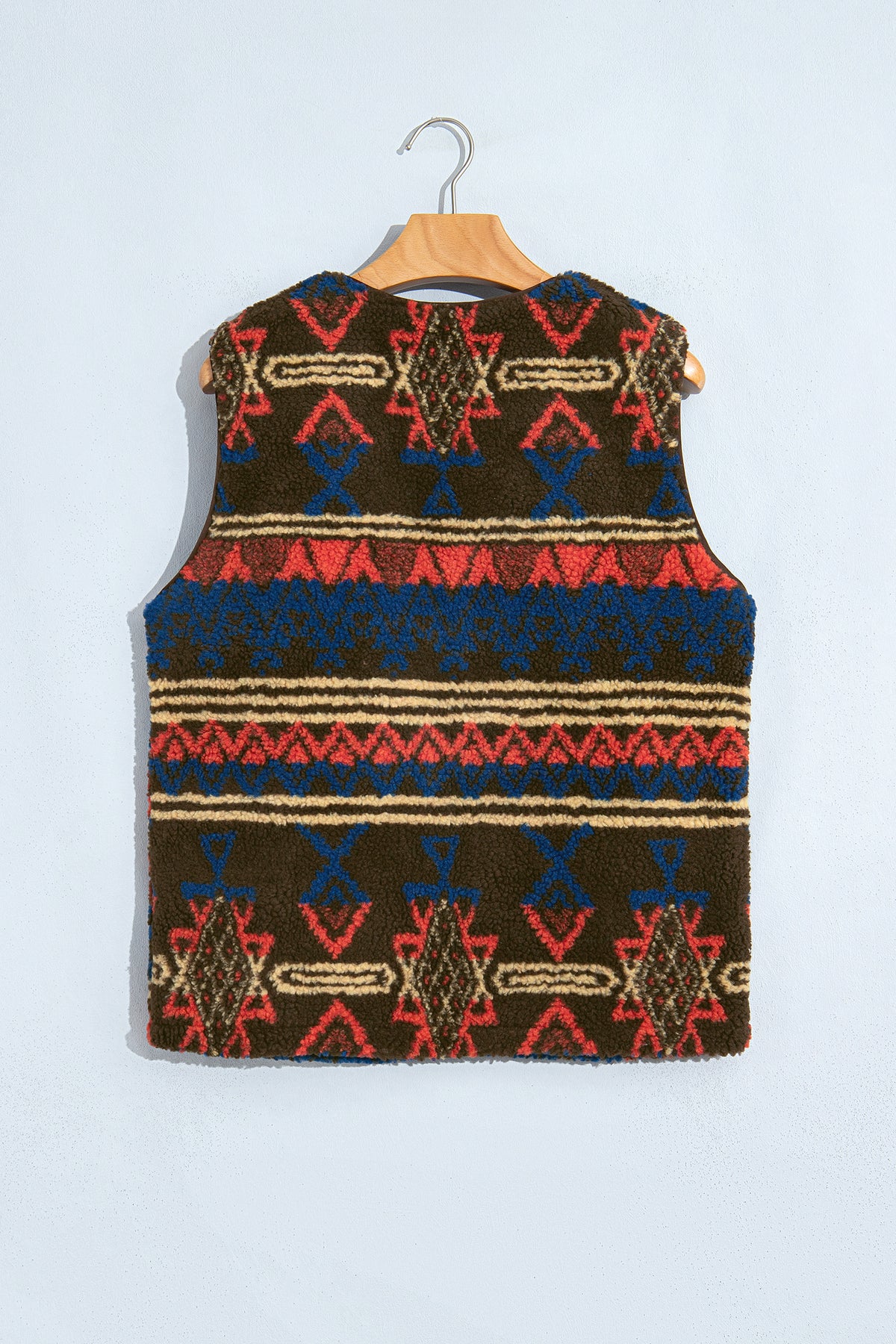 Multicolour Western Faux Fur Metal Zipper Insert Pockets Sleeveless Vest