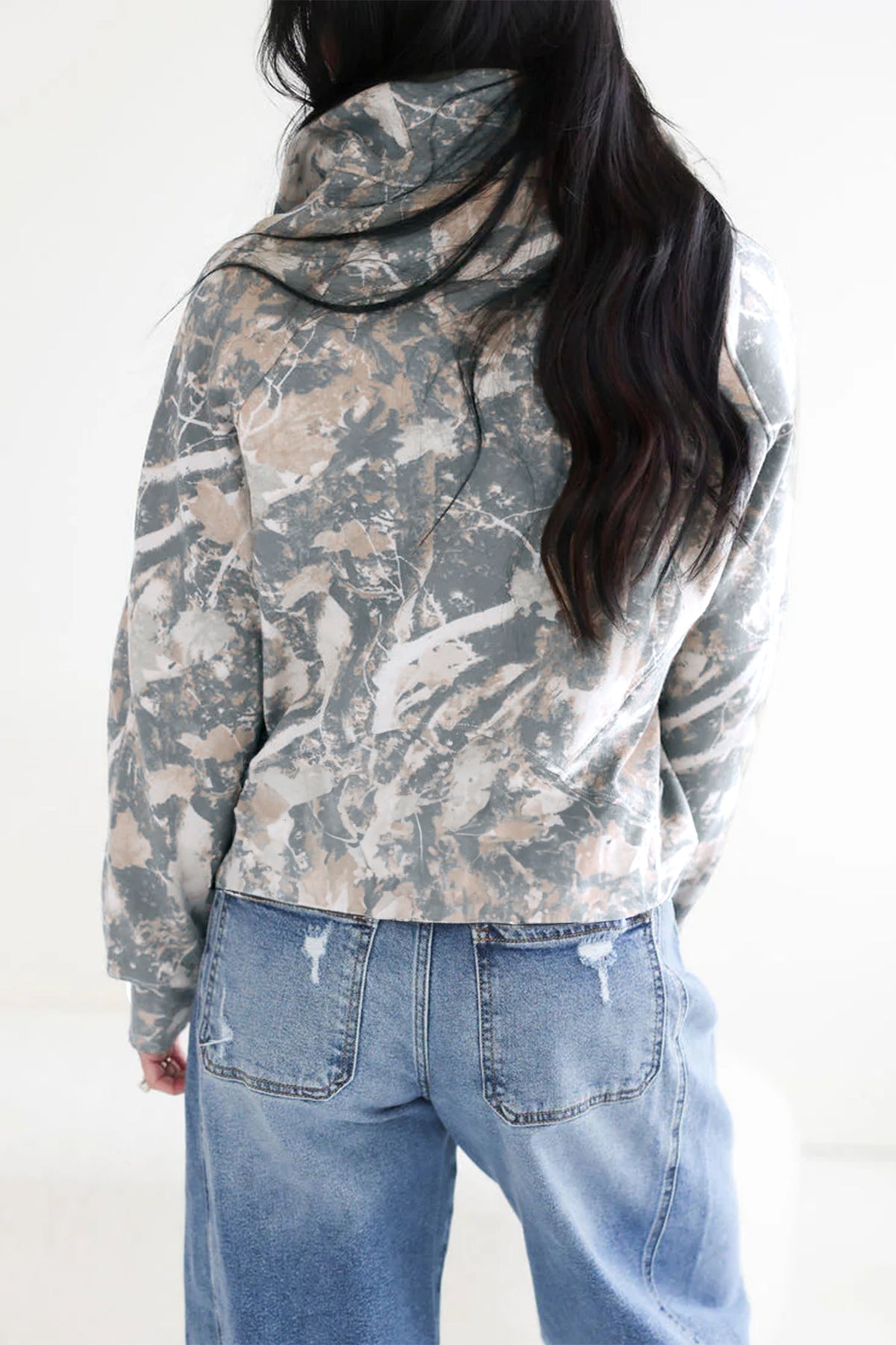 Multicolor Abstract Print Quarter Zip Kangaroo Pocket Sweatshirt