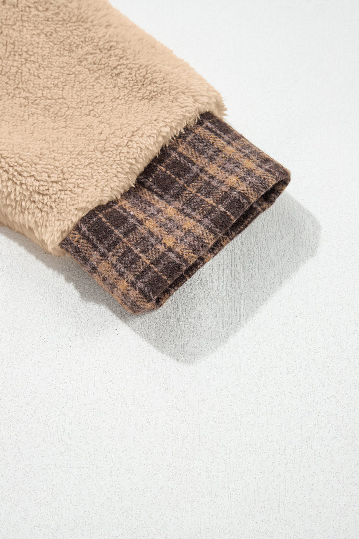 Light French Beige Plaid Collar Fleece Pullover Sweatshirt