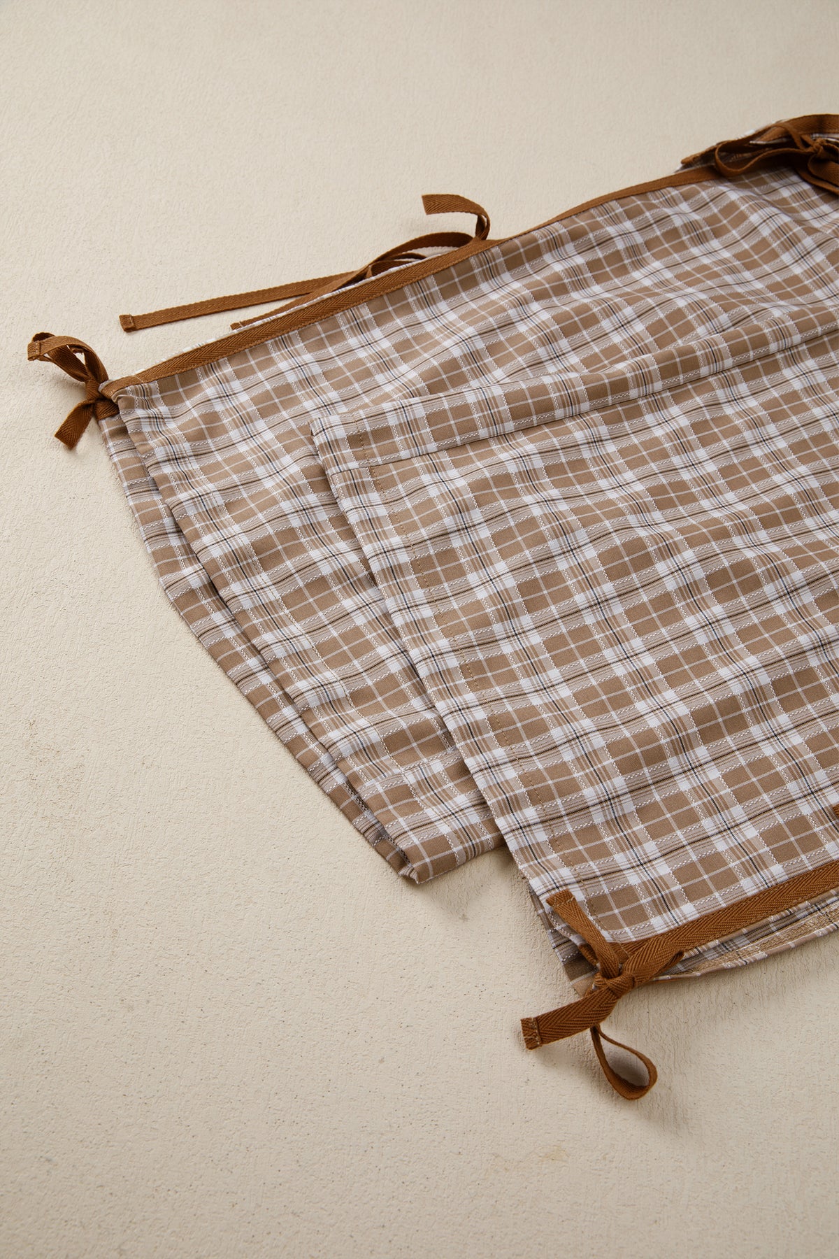 Chestnut Plaid Print Elastic Waist Bow Tie Contrast Jogger Pants