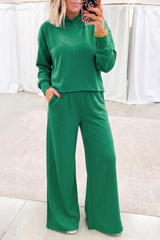Bright Green Hooded Long Sleeve Elastic Waist Pocket Pant Set