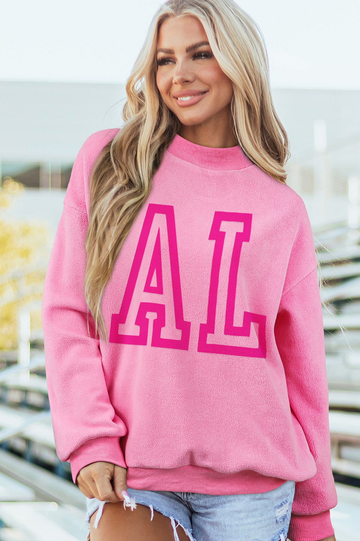 Bright Pink ALABAMA Printed Double Wear Mock Neck Reversible Sweatshirt